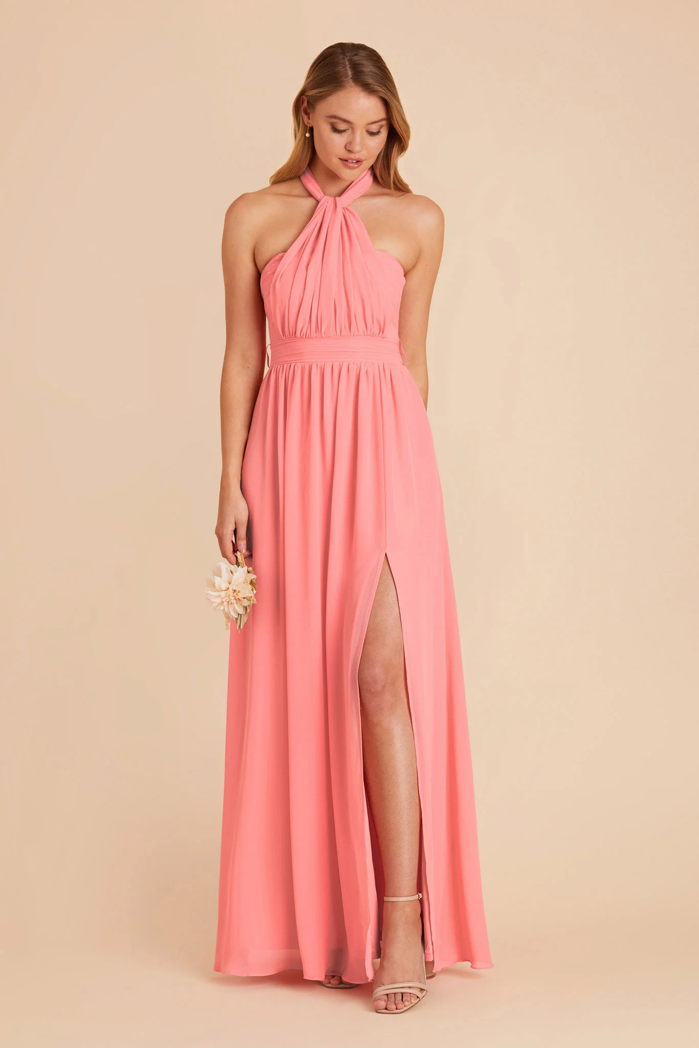 Grace Chiffon Dress With Slit - Coral Pink - Image 4