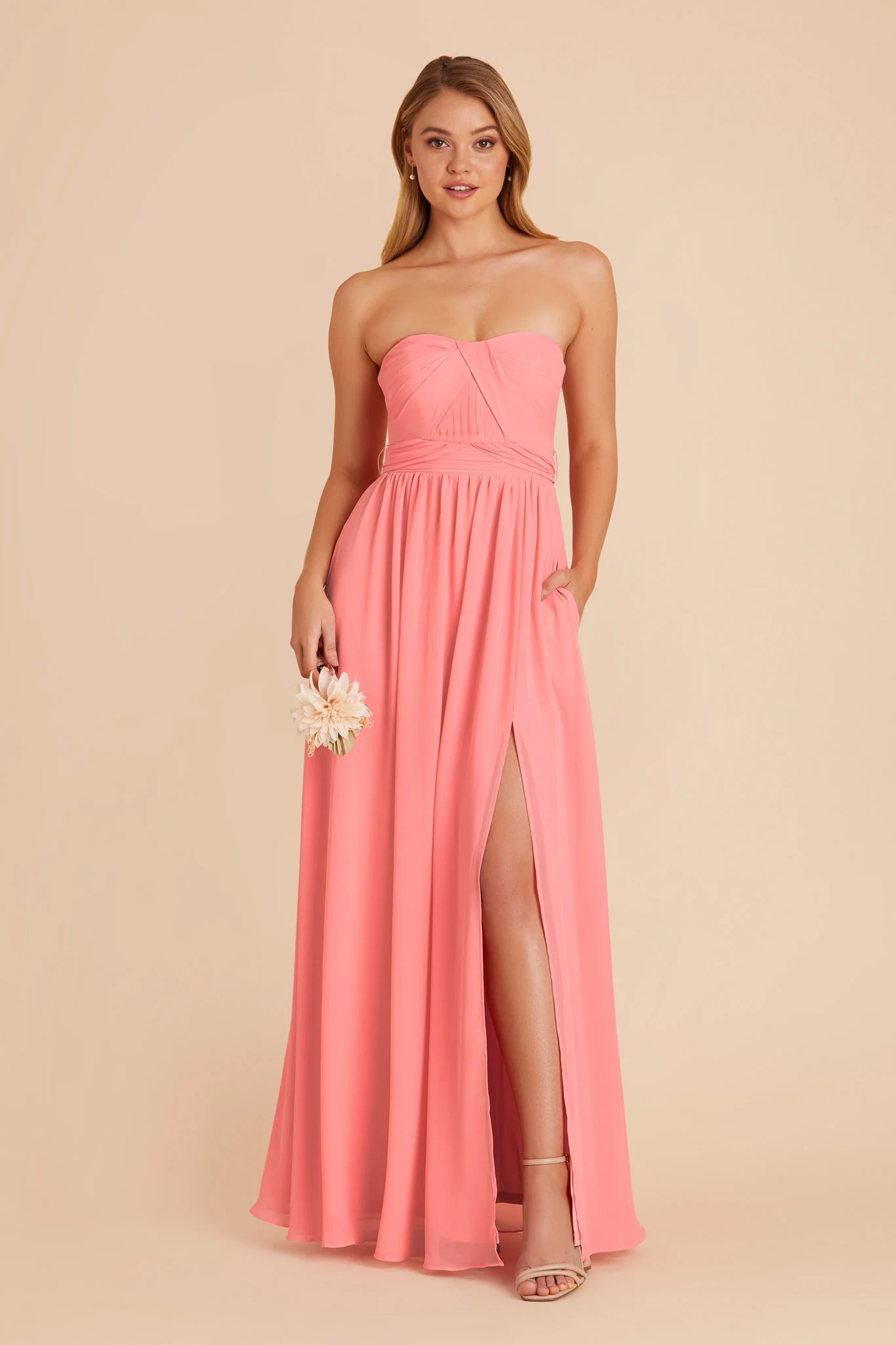 Grace Chiffon Dress With Slit - Coral Pink - Image 5