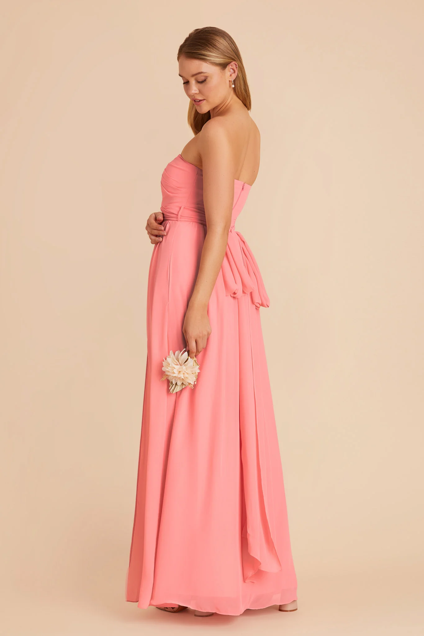 Grace Chiffon Dress With Slit - Coral Pink - Image 6