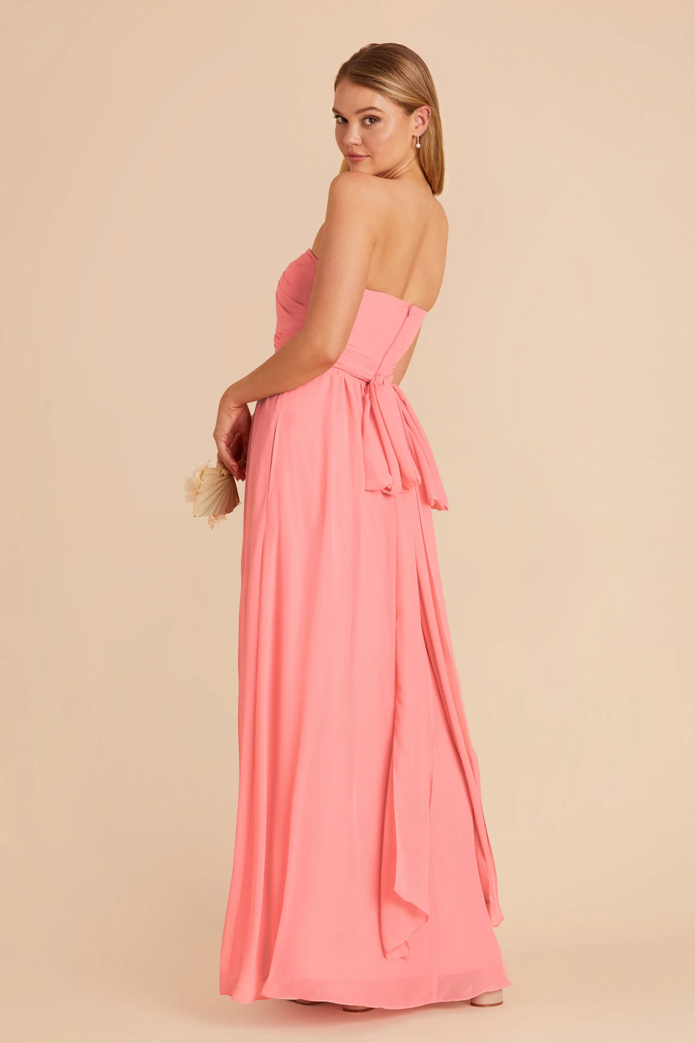 Grace Chiffon Dress With Slit - Coral Pink - Image 7