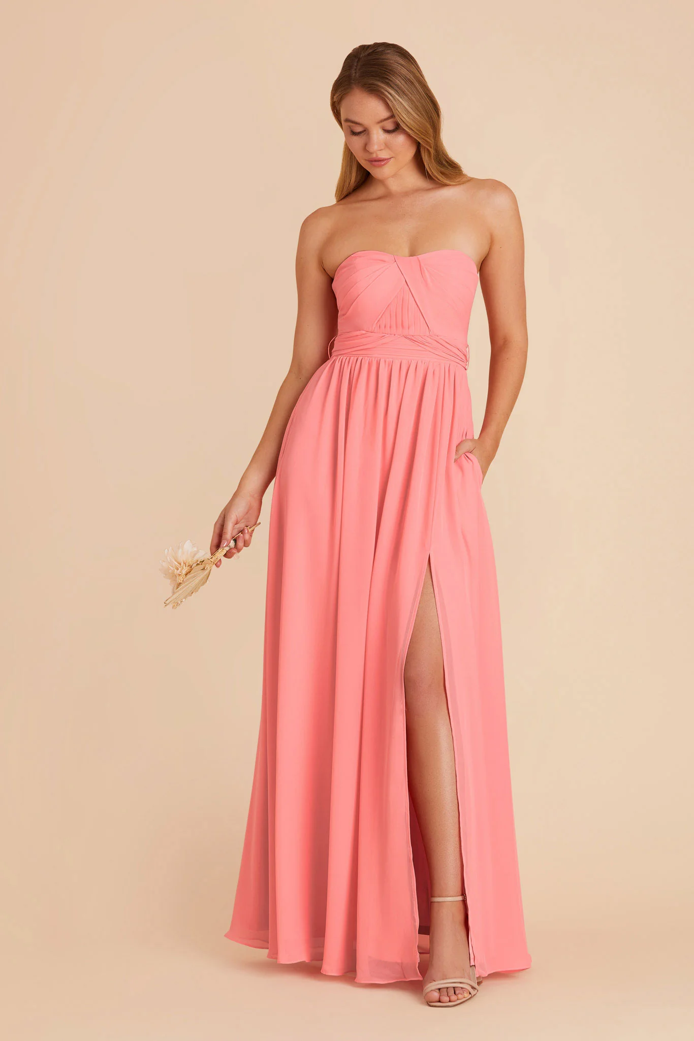 Grace Chiffon Dress With Slit - Coral Pink - Image 9