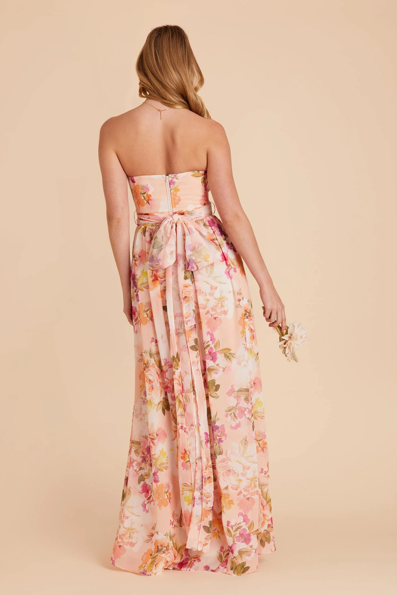 Grace Chiffon Dress With Slit - Coral Sunset Peonies - Image 13