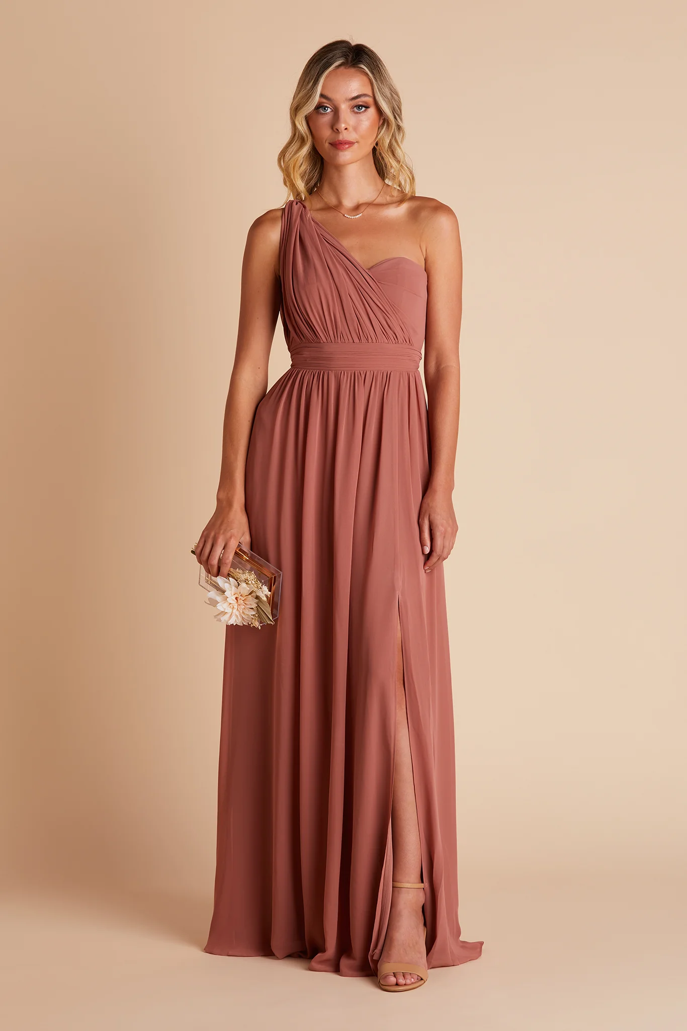 Grace Chiffon Dress With Slit - Desert Rose - Image 3