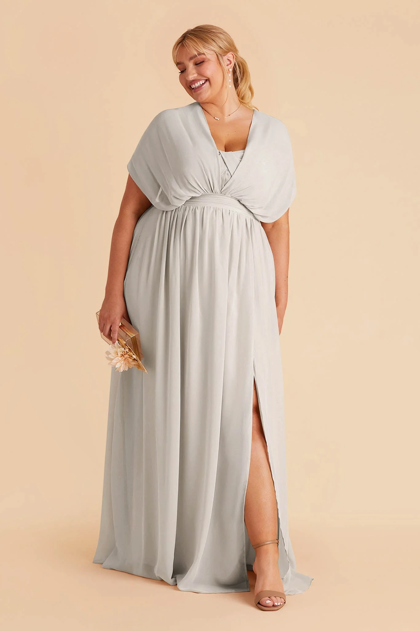 Grace Chiffon Dress With Slit - Dove Gray - Image 8