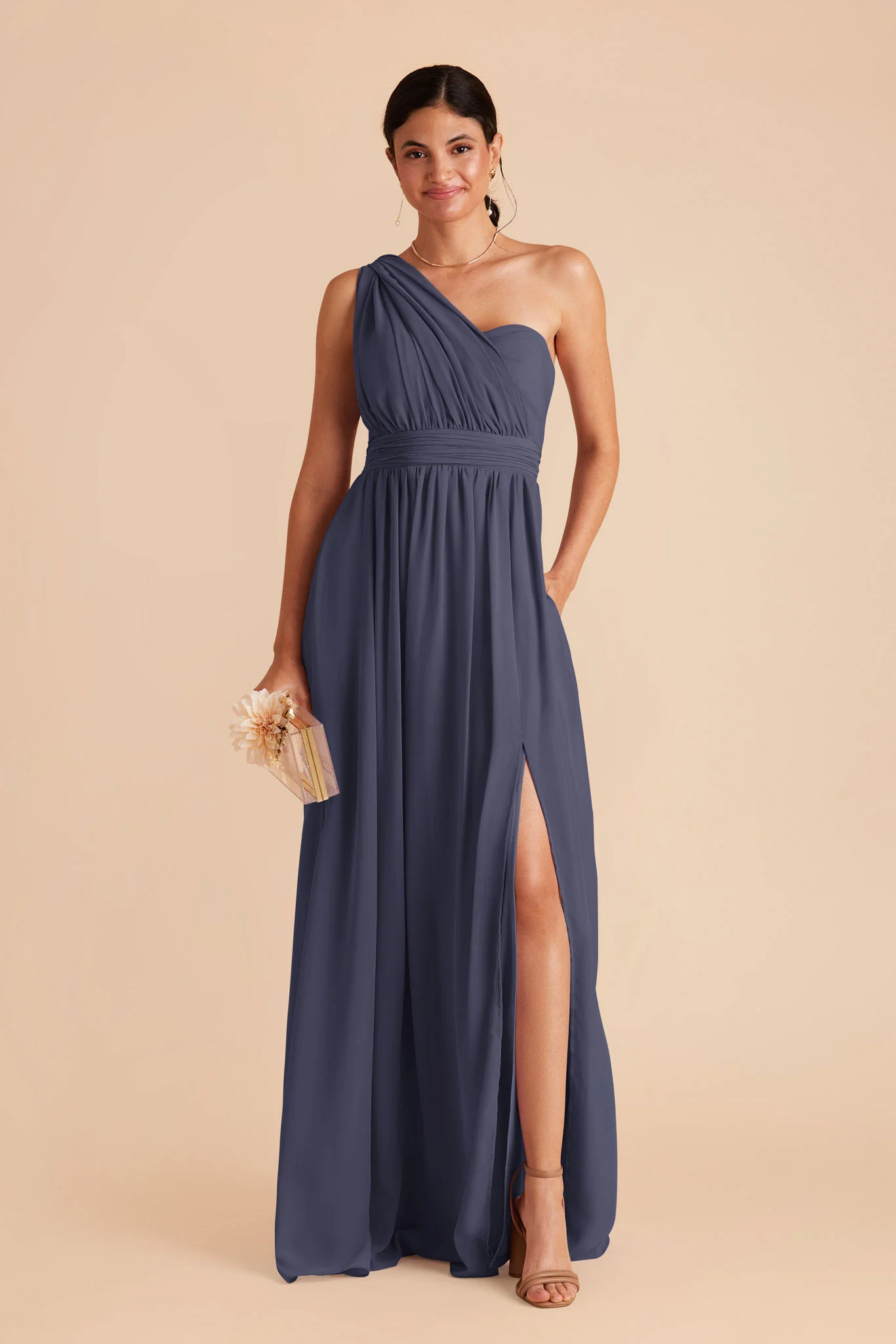 Grace Chiffon Dress With Slit - Dusk Blue