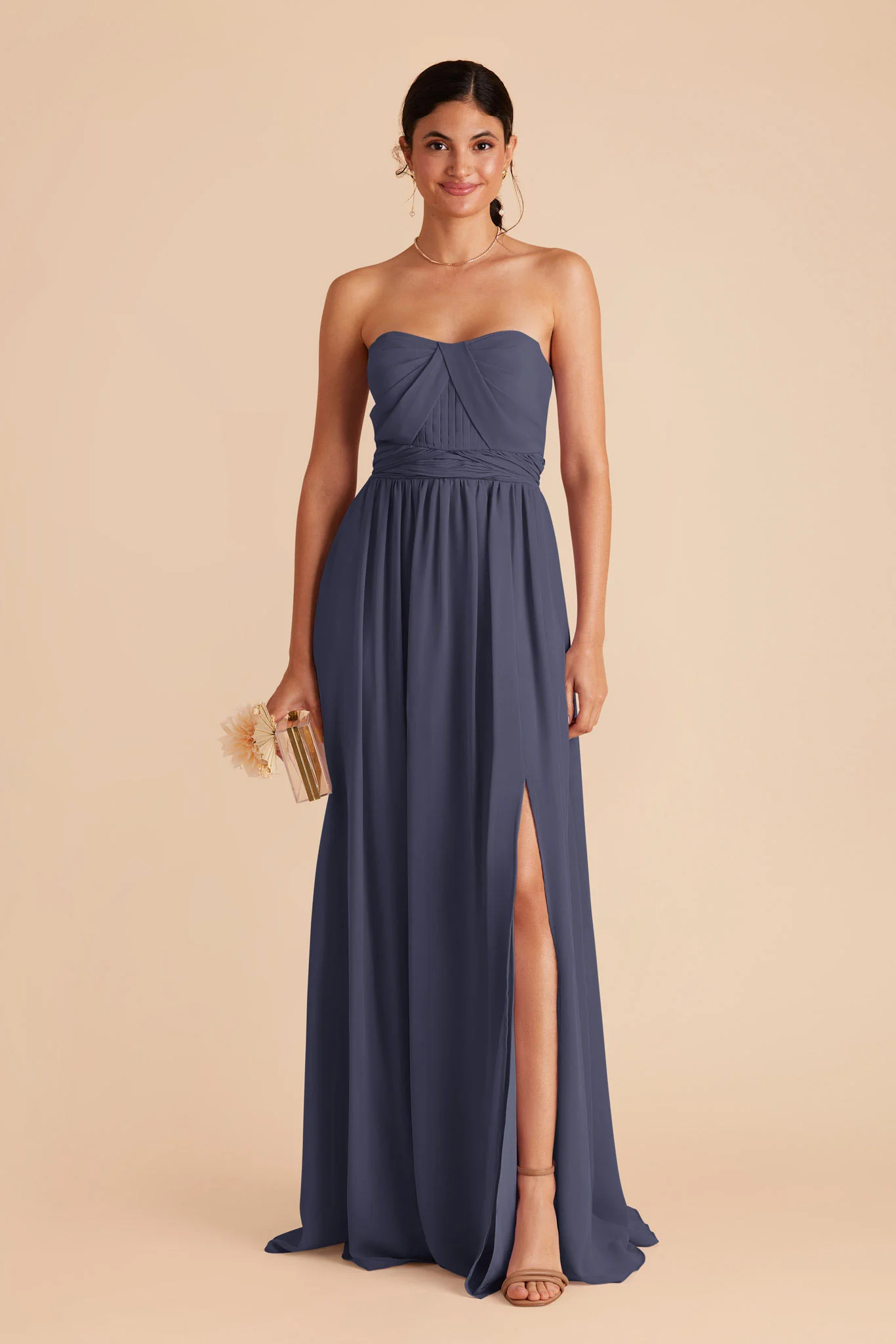 Grace Chiffon Dress With Slit - Dusk Blue - Image 3