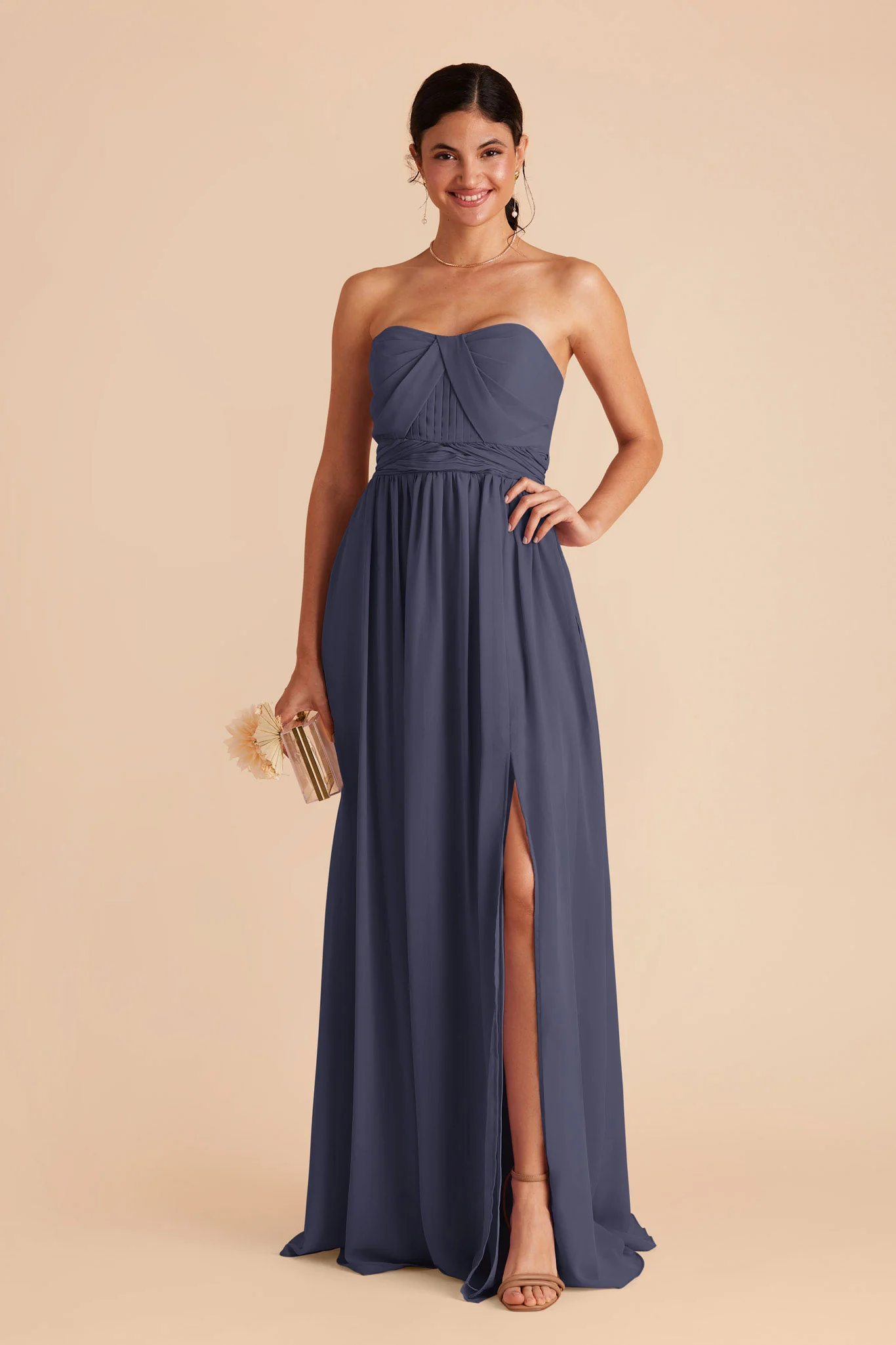 Grace Chiffon Dress With Slit - Dusk Blue - Image 4