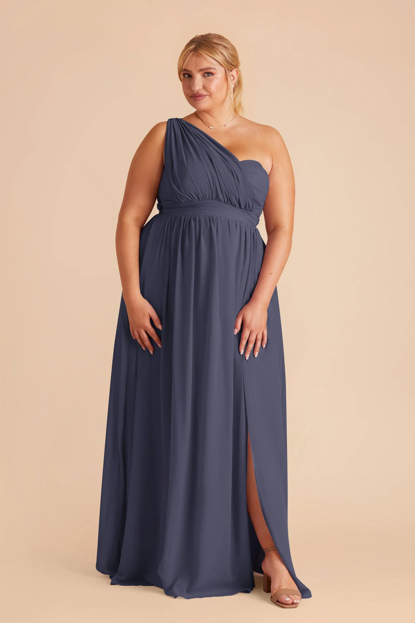 Grace Chiffon Dress With Slit - Dusk Blue - Image 6