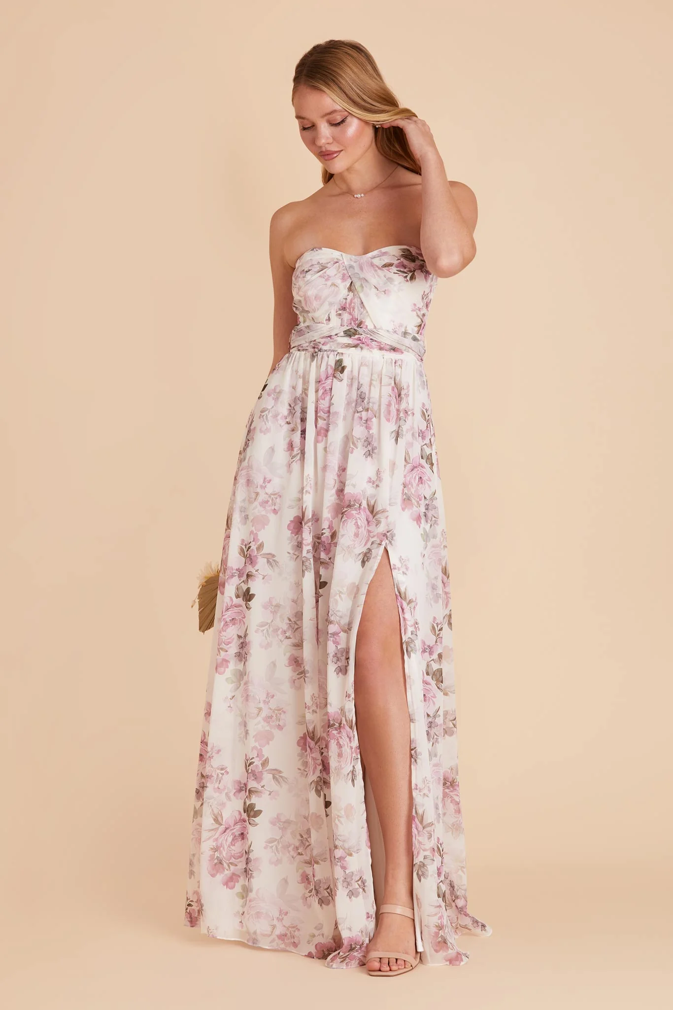 Grace Chiffon Dress With Slit - Dusty Pink Peonies - Image 10