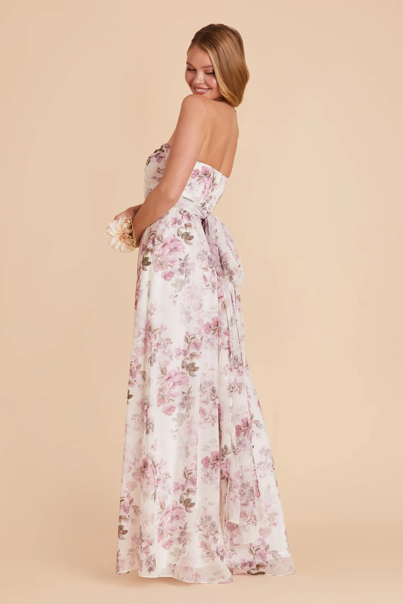 Grace Chiffon Dress With Slit - Dusty Pink Peonies - Image 11
