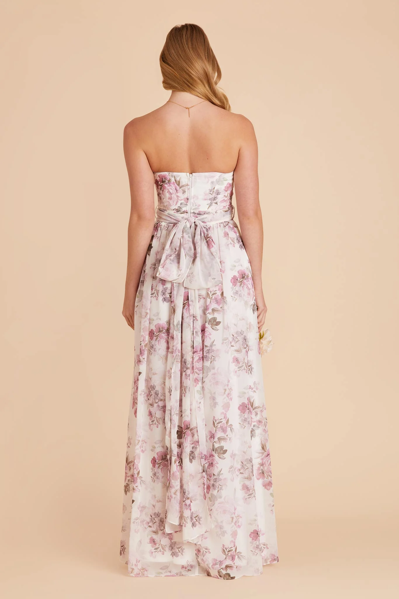 Grace Chiffon Dress With Slit - Dusty Pink Peonies - Image 12