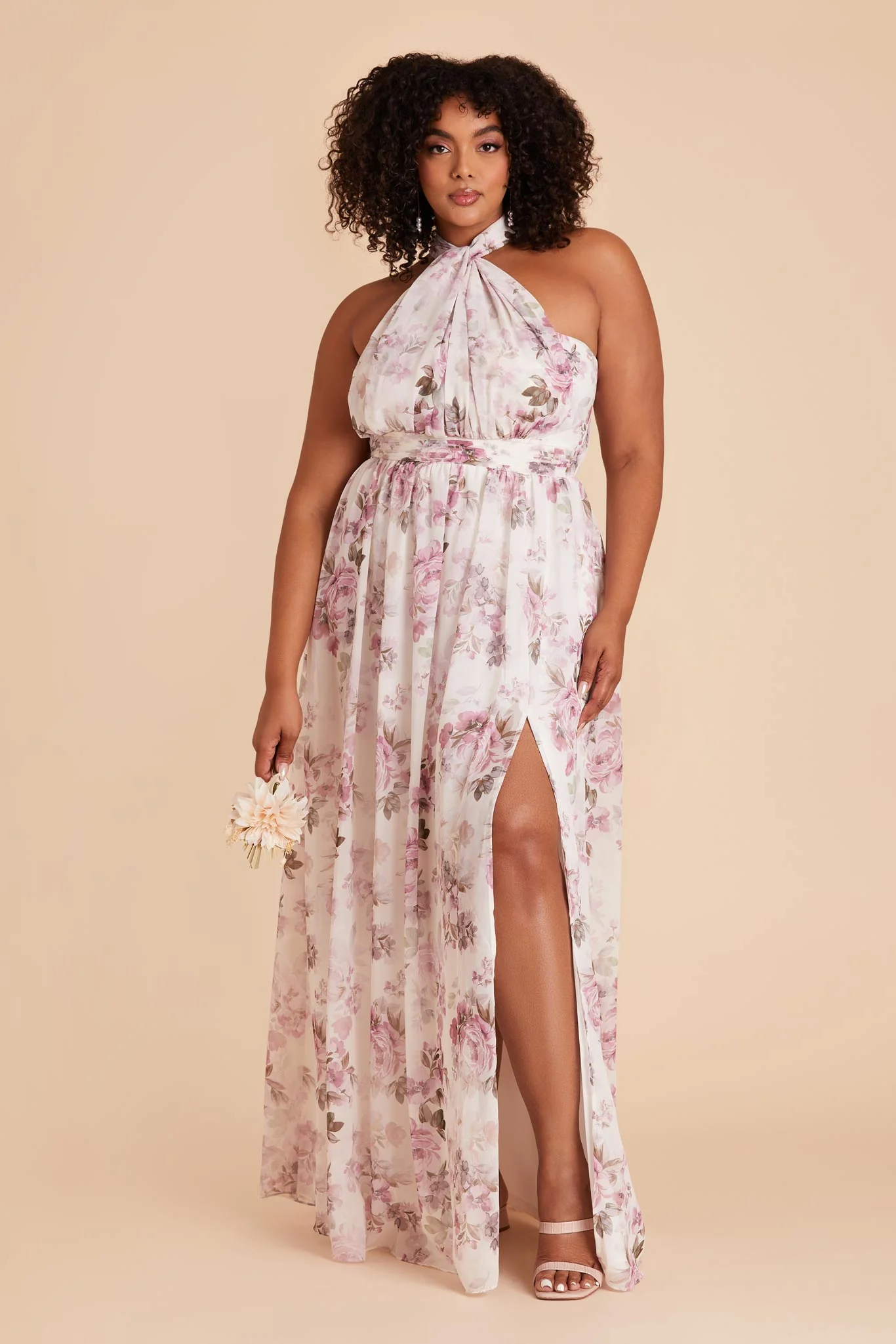 Grace Chiffon Dress With Slit - Dusty Pink Peonies - Image 13