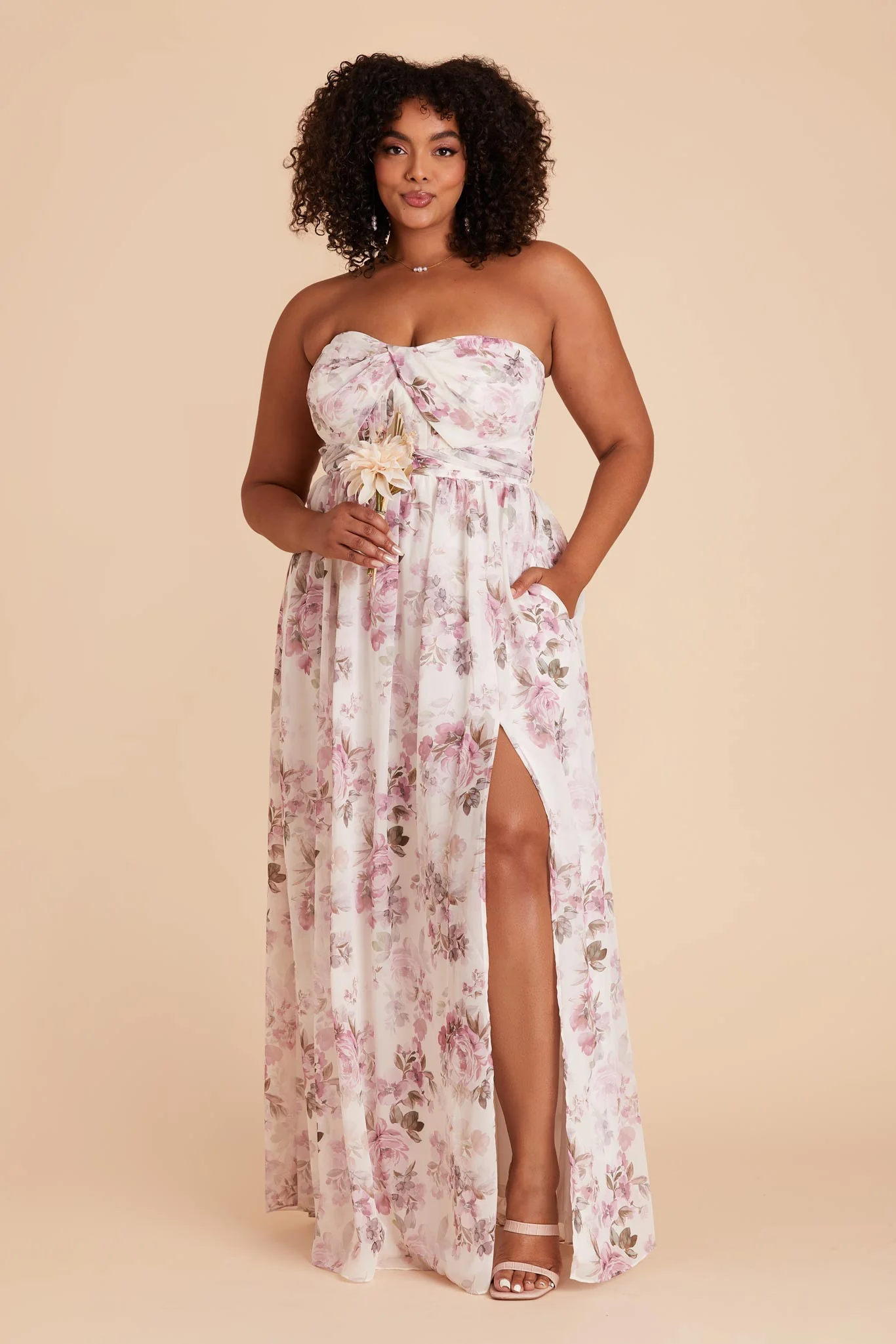 Grace Chiffon Dress With Slit - Dusty Pink Peonies - Image 14
