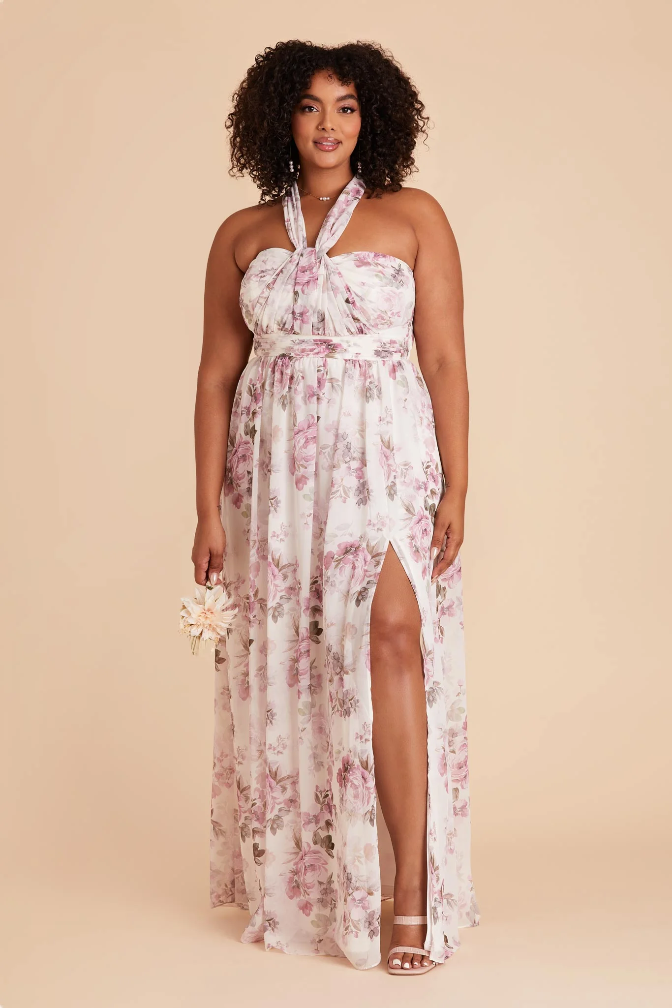 Grace Chiffon Dress With Slit - Dusty Pink Peonies - Image 15