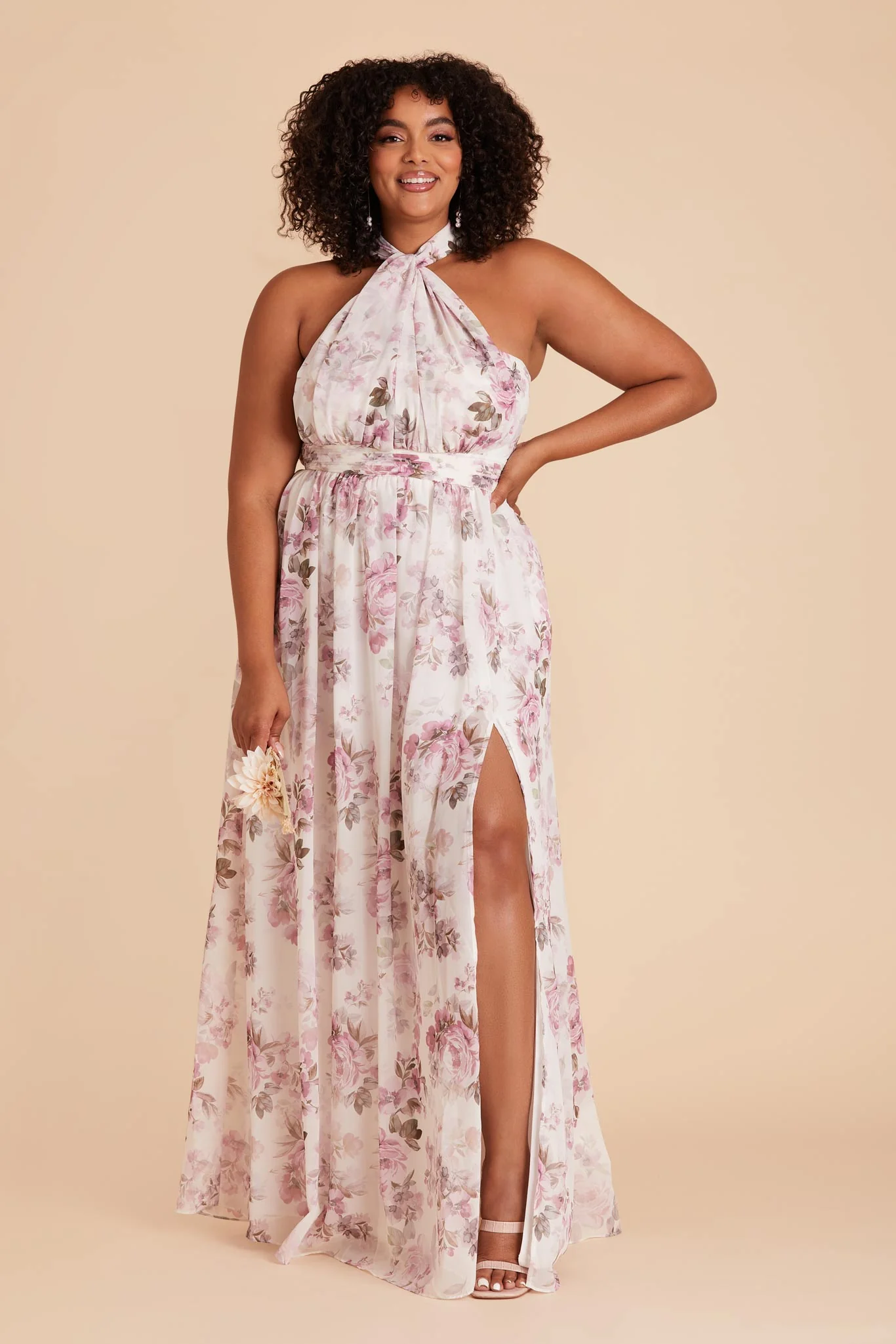 Grace Chiffon Dress With Slit - Dusty Pink Peonies - Image 16