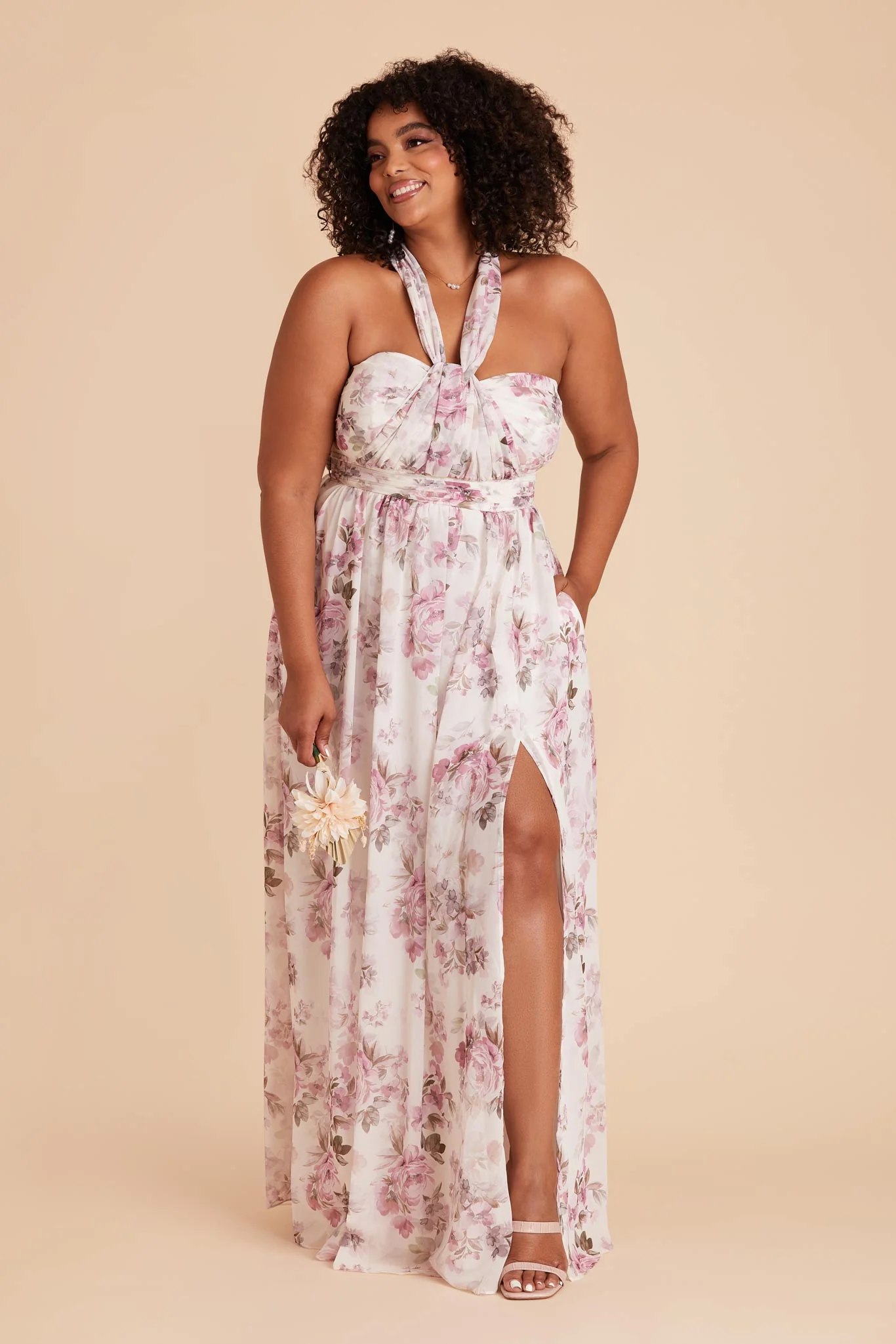 Grace Chiffon Dress With Slit - Dusty Pink Peonies - Image 18
