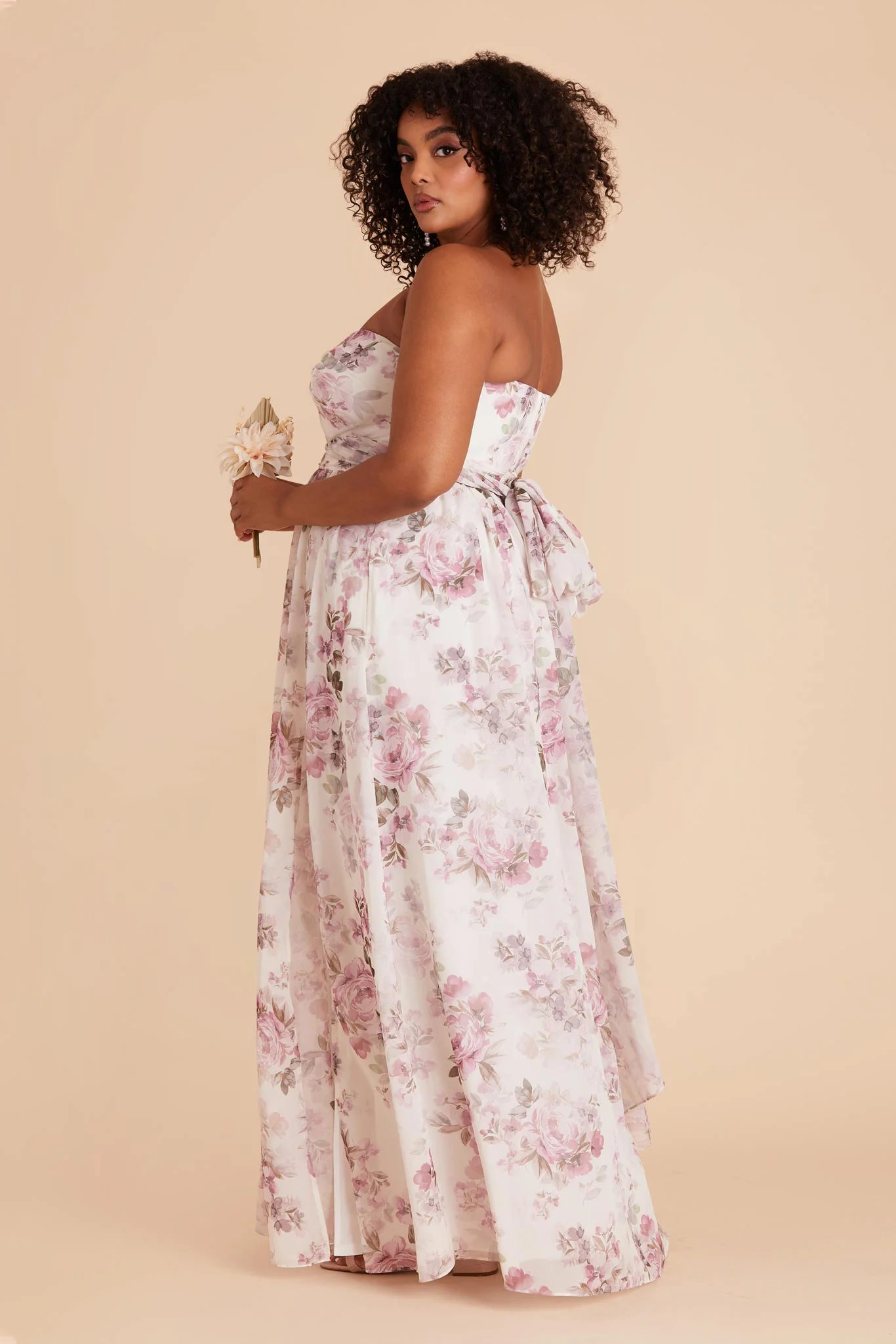 Grace Chiffon Dress With Slit - Dusty Pink Peonies - Image 19