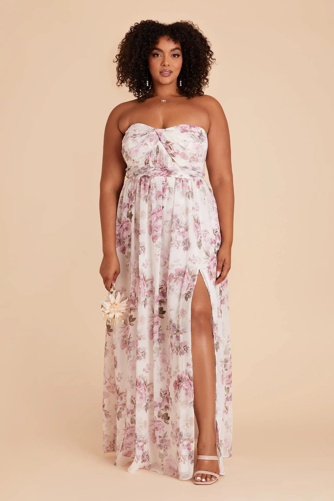 Grace Chiffon Dress With Slit - Dusty Pink Peonies - Image 2