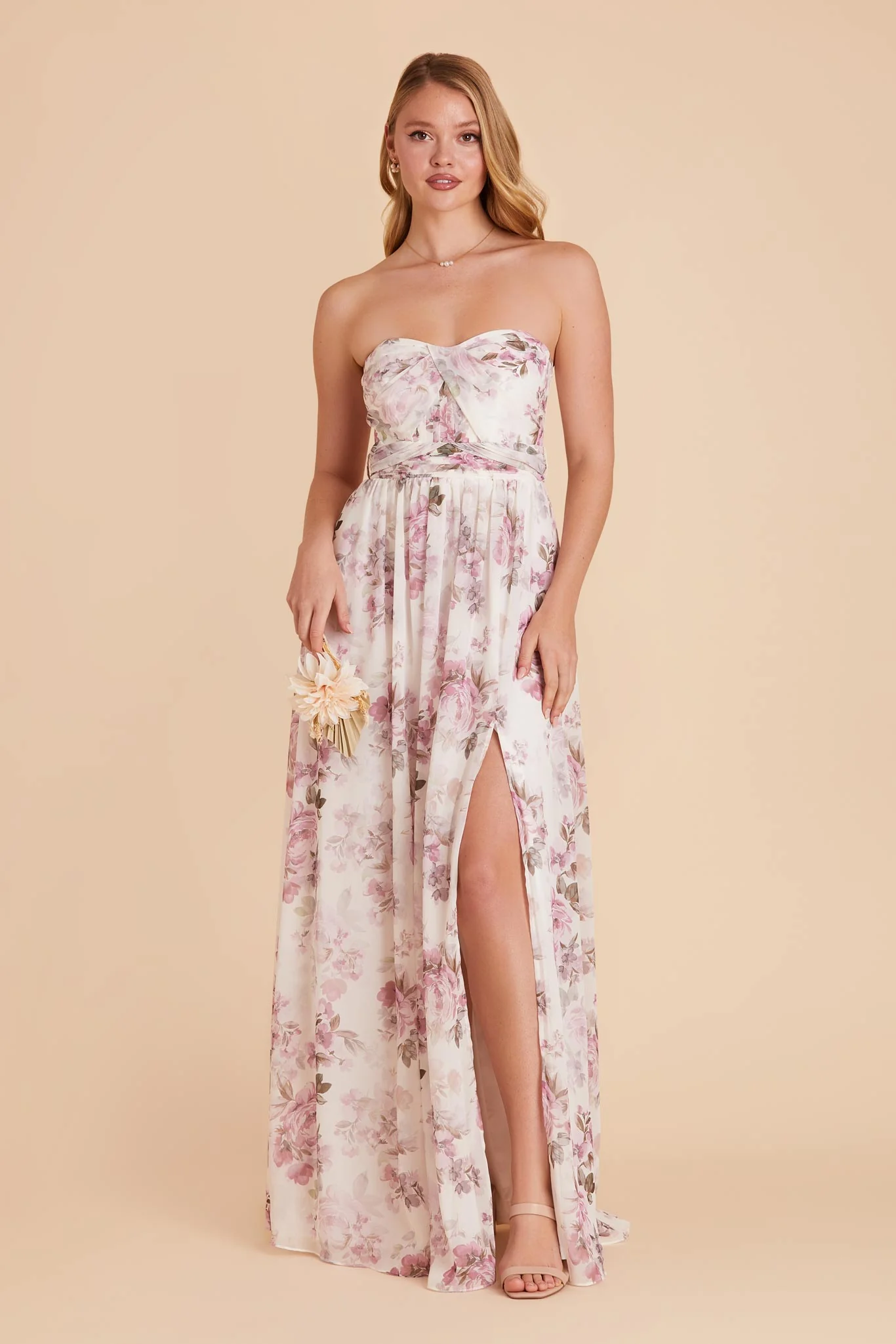Grace Chiffon Dress With Slit - Dusty Pink Peonies - Image 3
