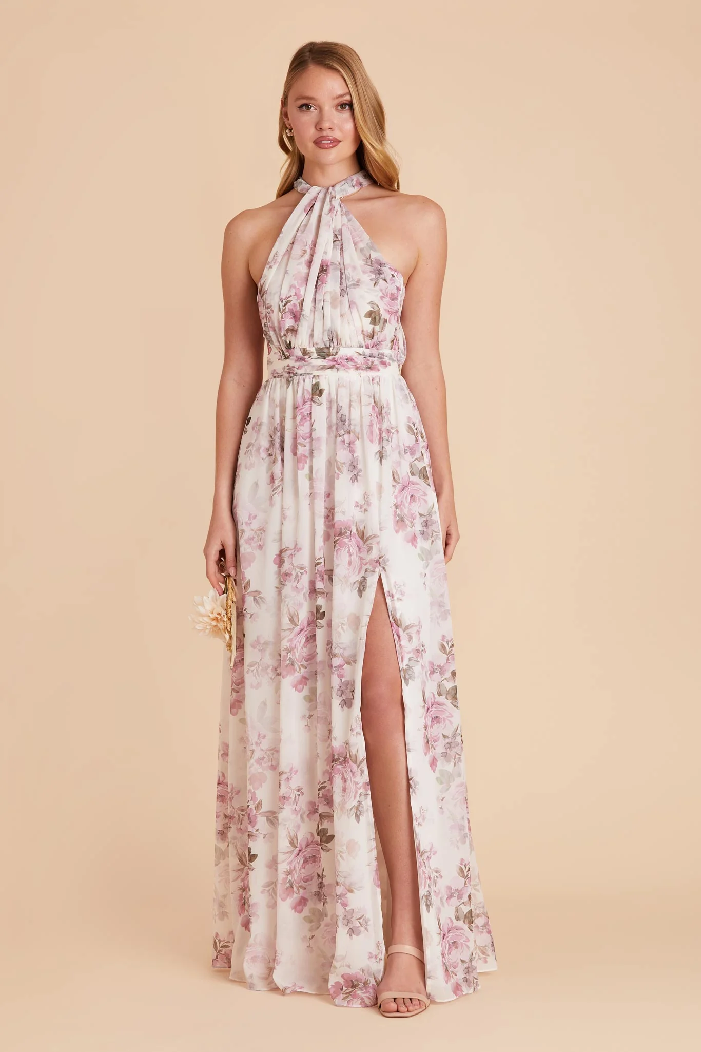 Grace Chiffon Dress With Slit - Dusty Pink Peonies - Image 4