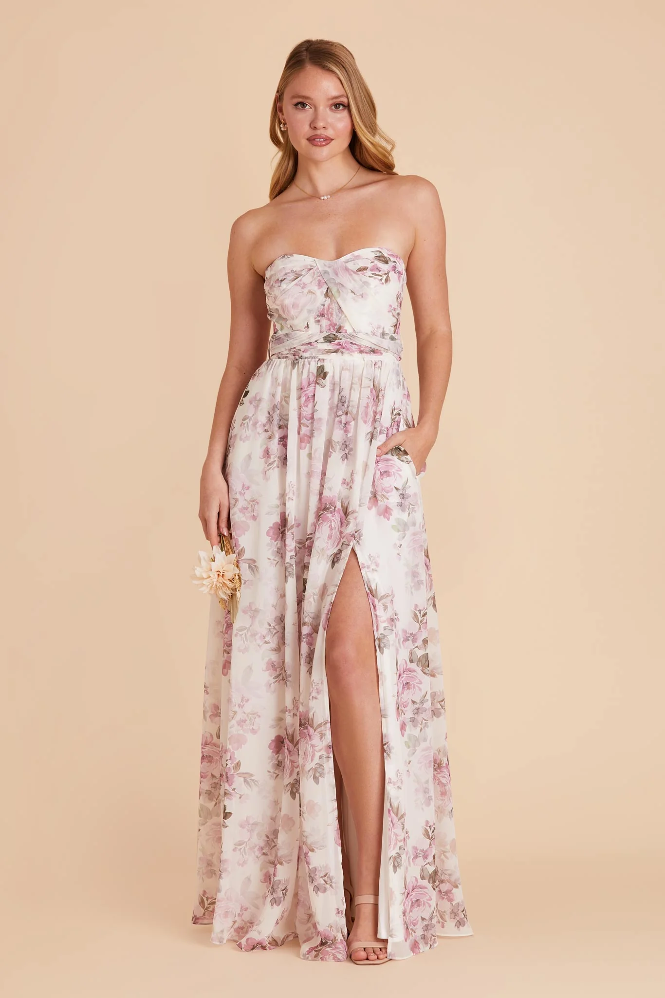 Grace Chiffon Dress With Slit - Dusty Pink Peonies - Image 5