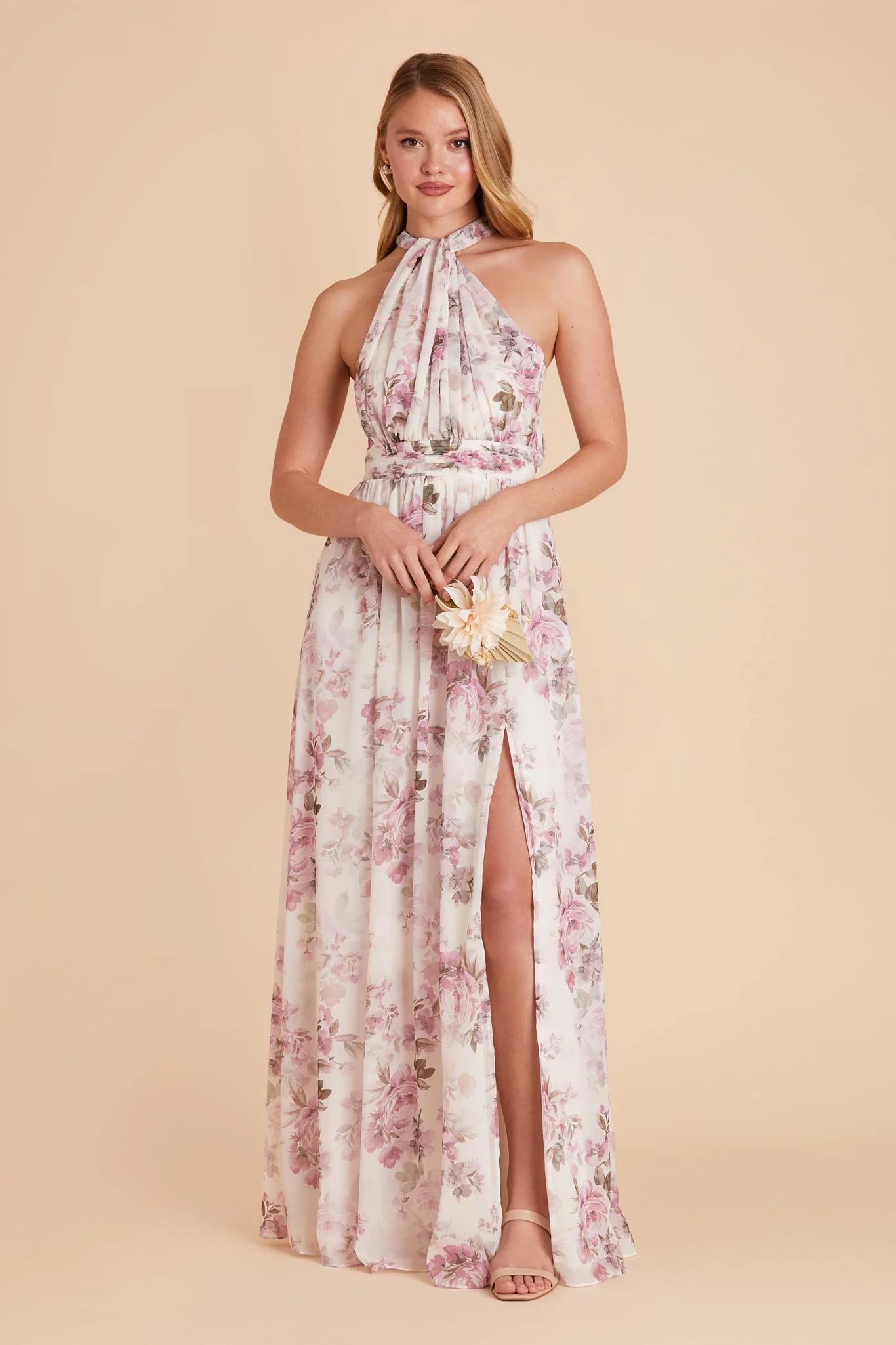 Grace Chiffon Dress With Slit - Dusty Pink Peonies - Image 6