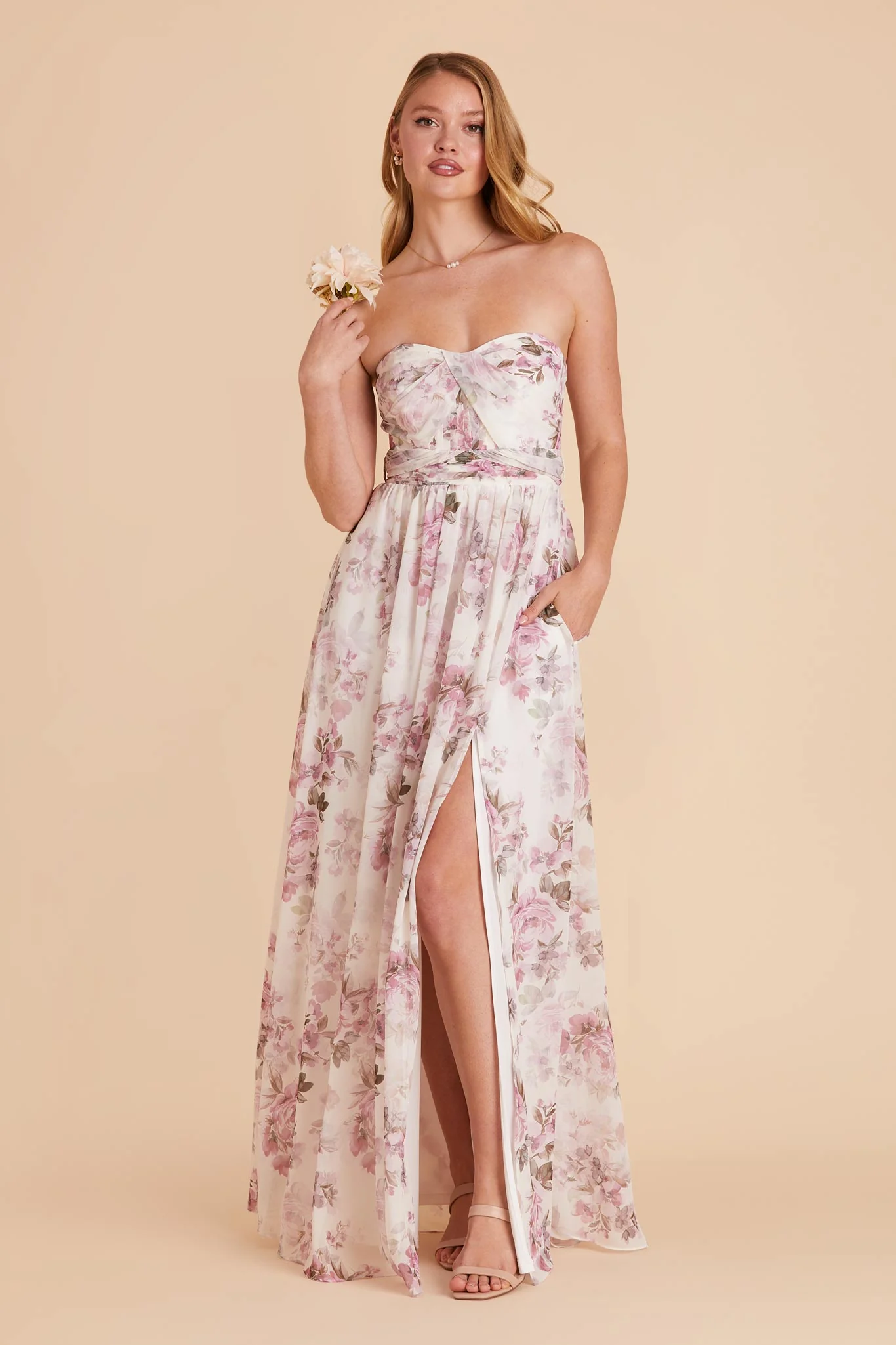 Grace Chiffon Dress With Slit - Dusty Pink Peonies - Image 7