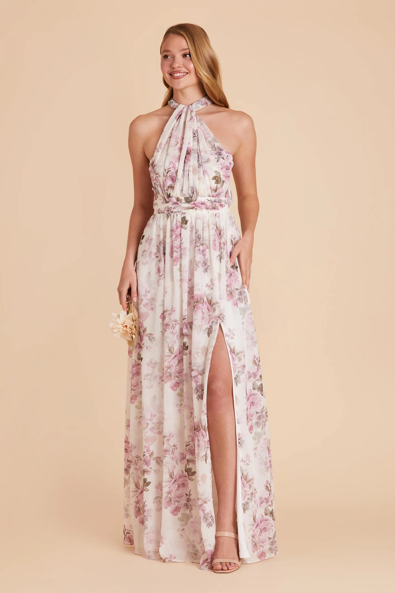 Grace Chiffon Dress With Slit - Dusty Pink Peonies - Image 8