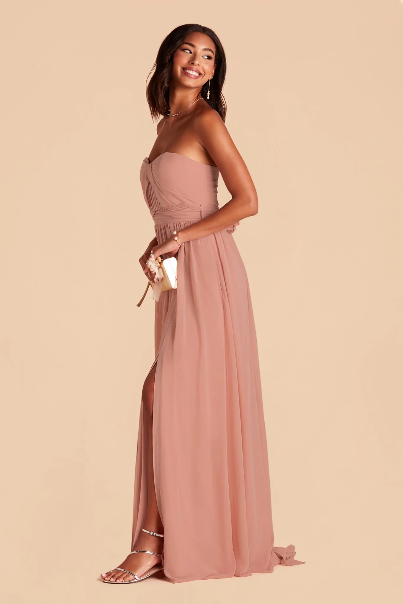 Grace Chiffon Dress With Slit - Dusty Rose - Image 3