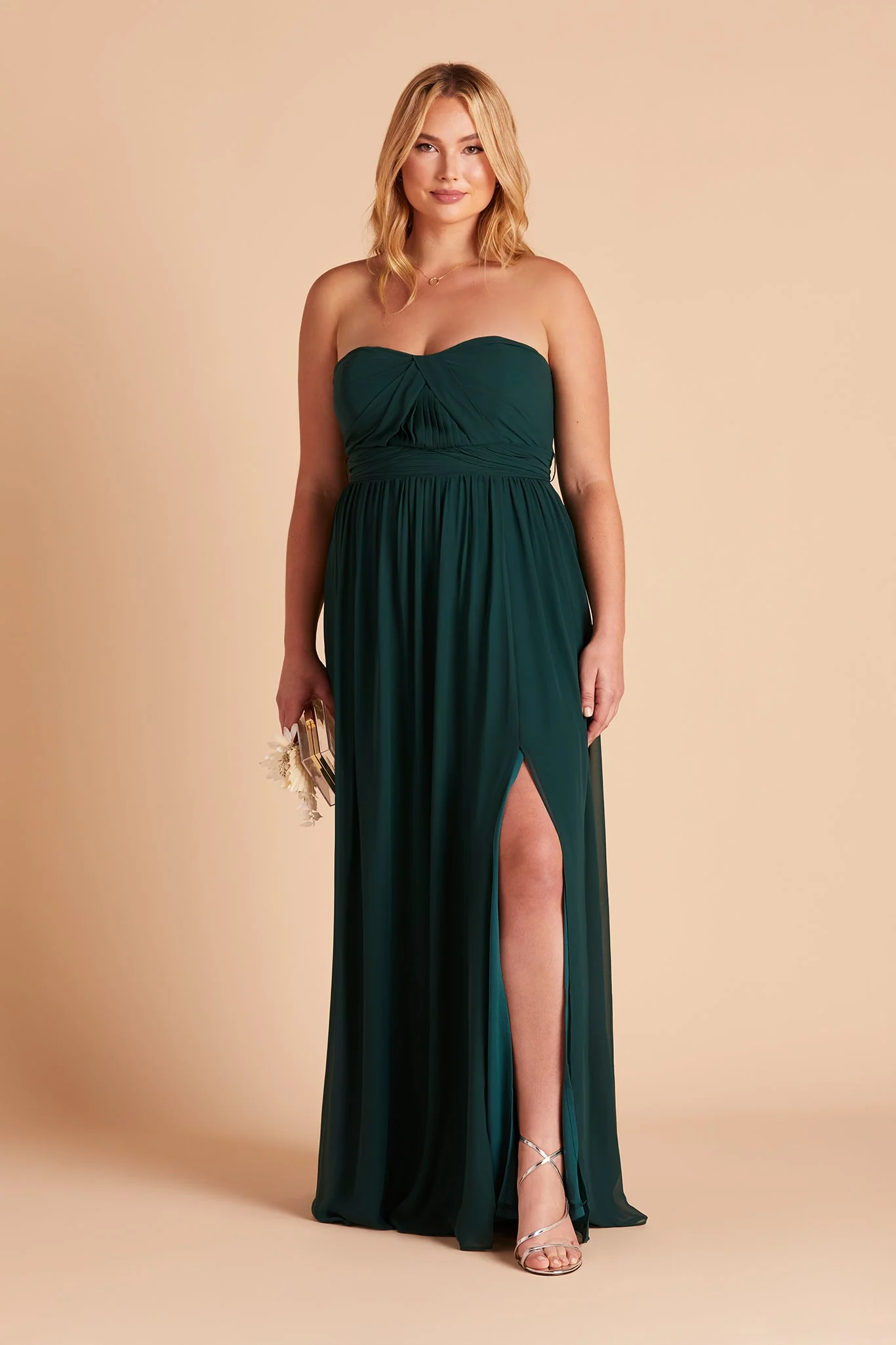 Grace Chiffon Dress With Slit - Emerald - Image 2