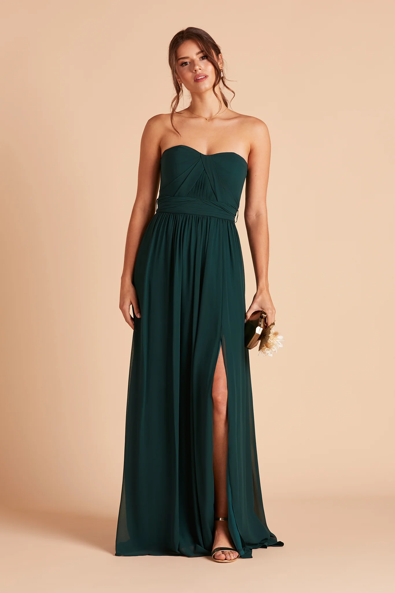 Grace Chiffon Dress With Slit - Emerald - Image 5