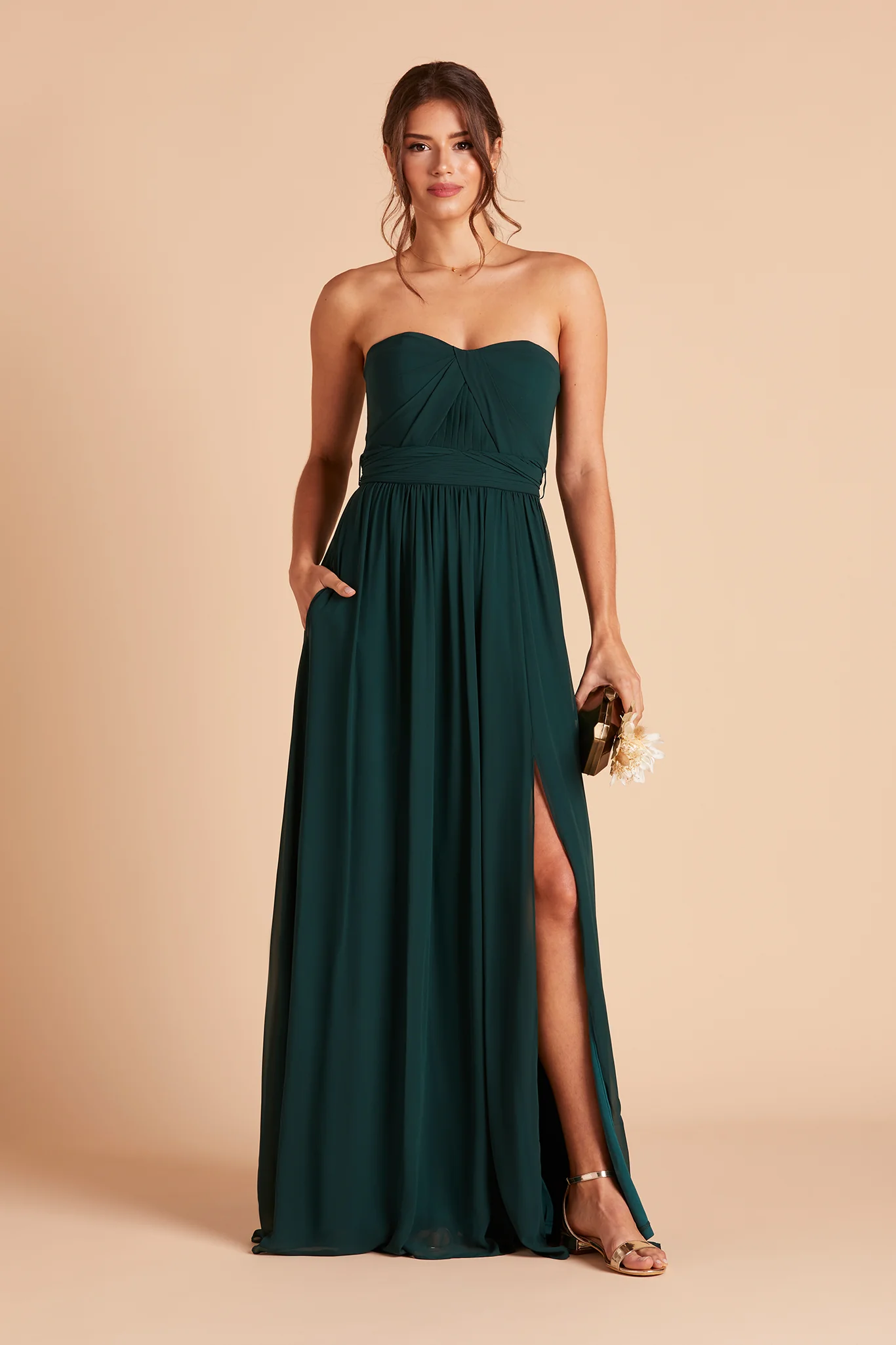 Grace Chiffon Dress With Slit - Emerald - Image 6