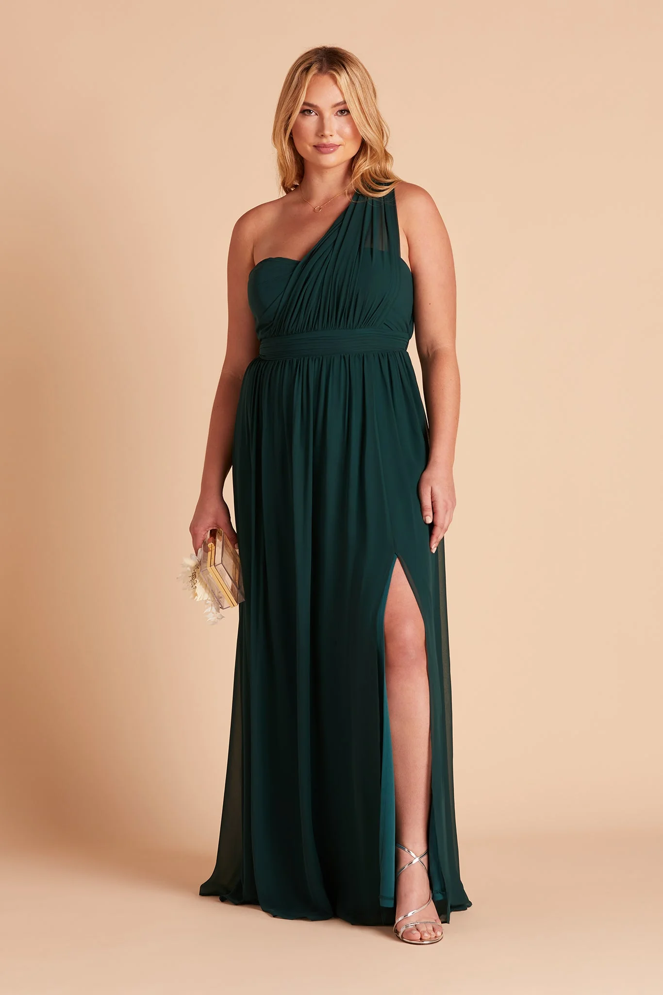 Grace Chiffon Dress With Slit - Emerald - Image 7