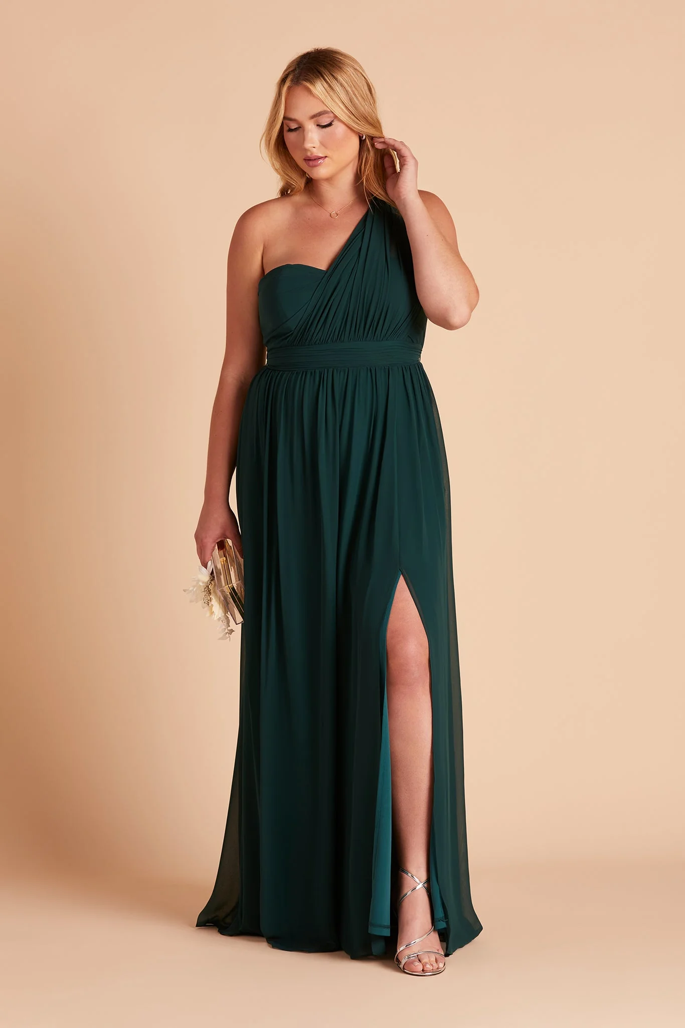 Grace Chiffon Dress With Slit - Emerald - Image 8