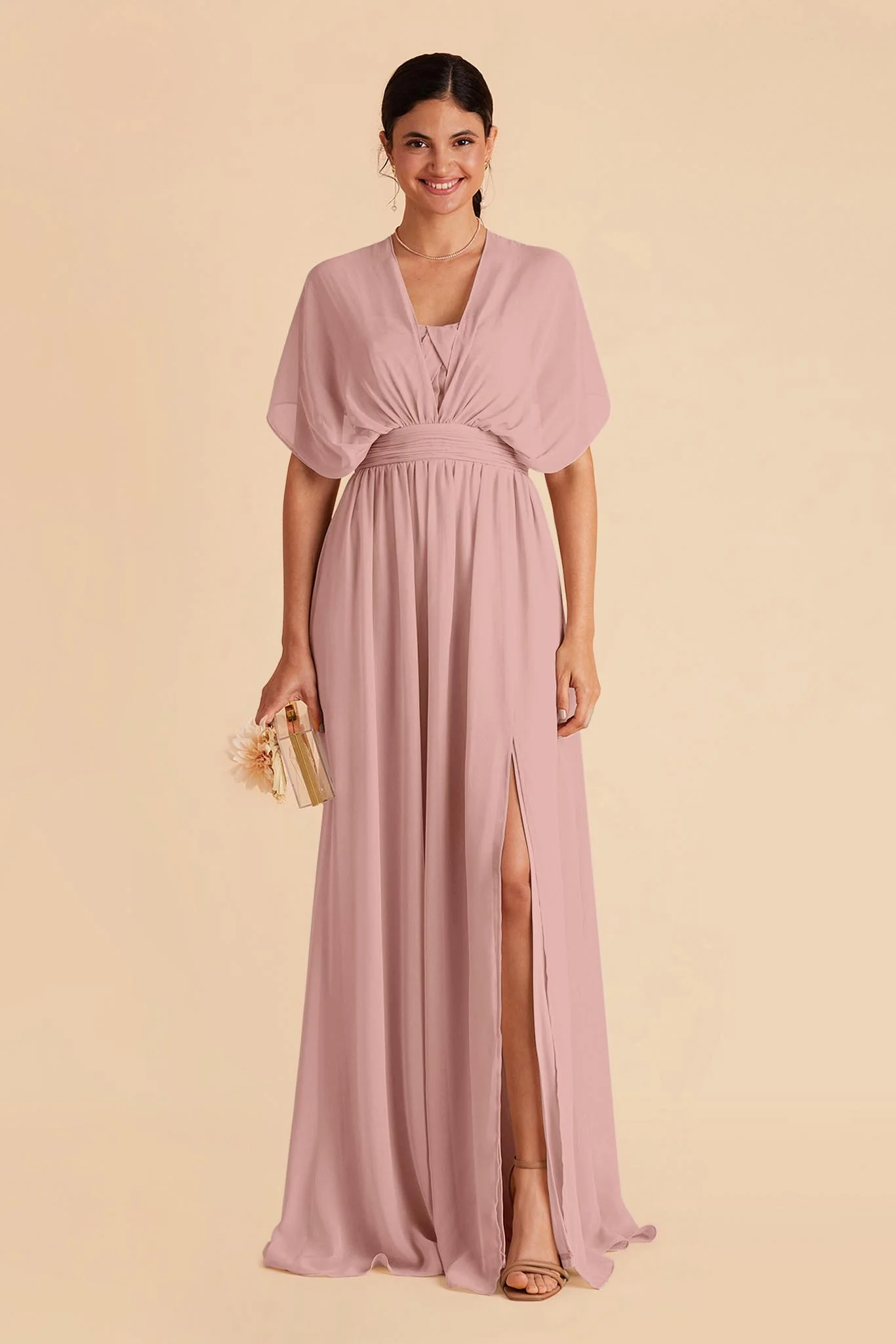 Grace Chiffon Dress With Slit - English Rose - Image 3