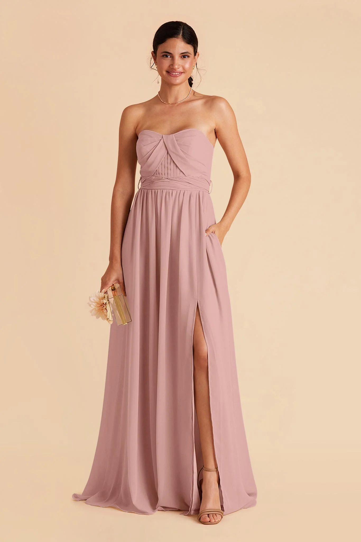 Grace Chiffon Dress With Slit - English Rose - Image 4