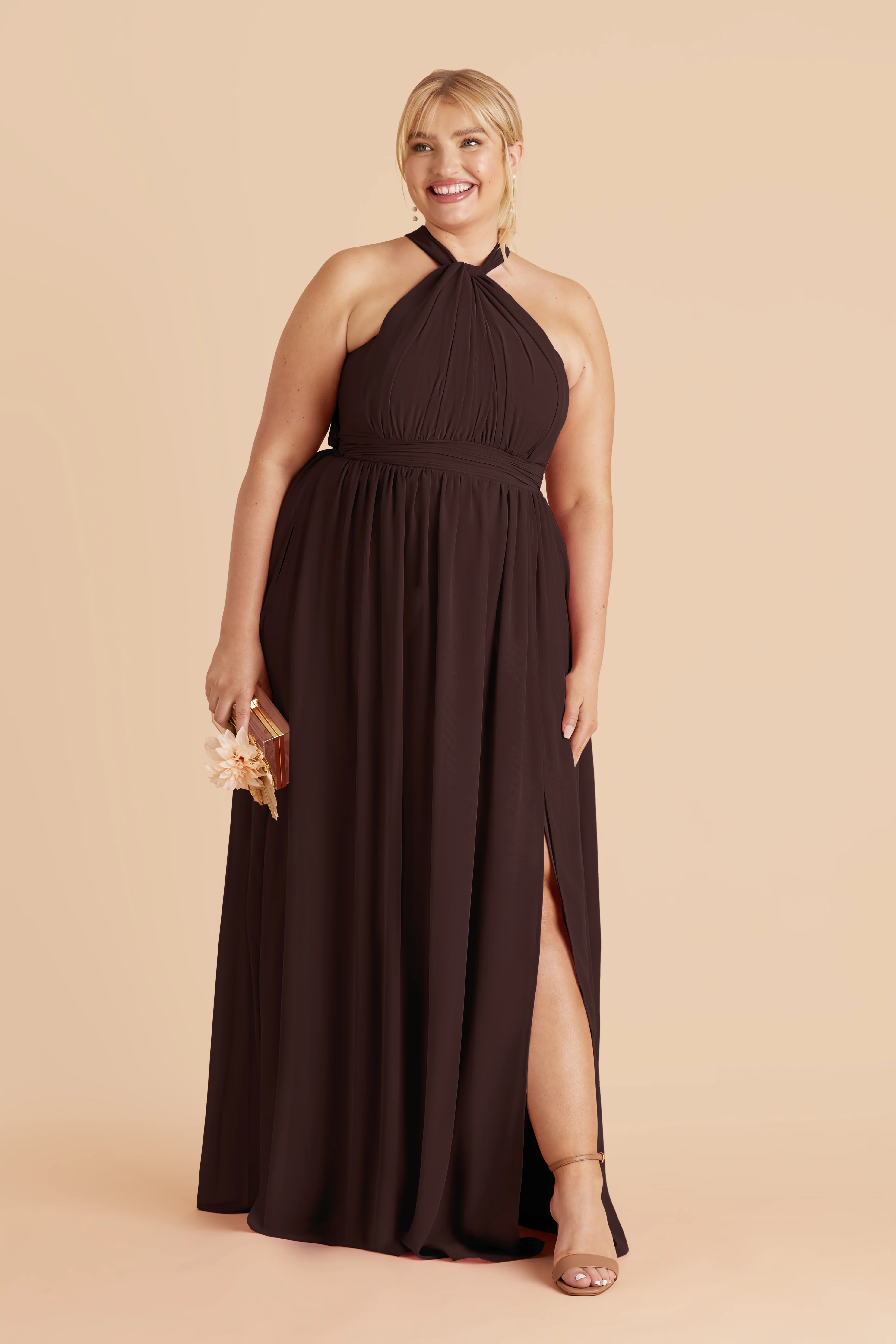 Grace Chiffon Dress With Slit - Espresso - Image 13