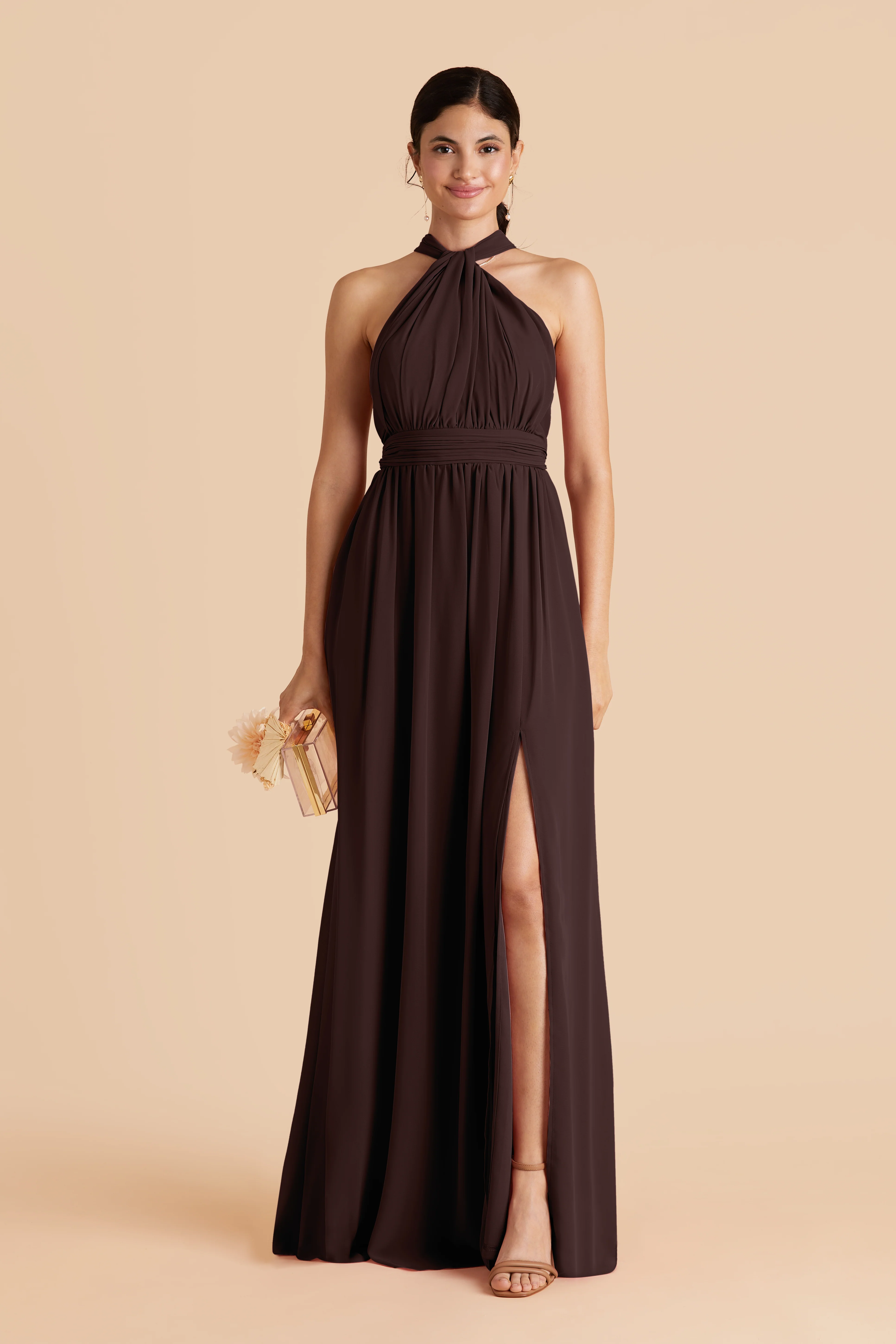 Grace Chiffon Dress With Slit - Espresso - Image 3