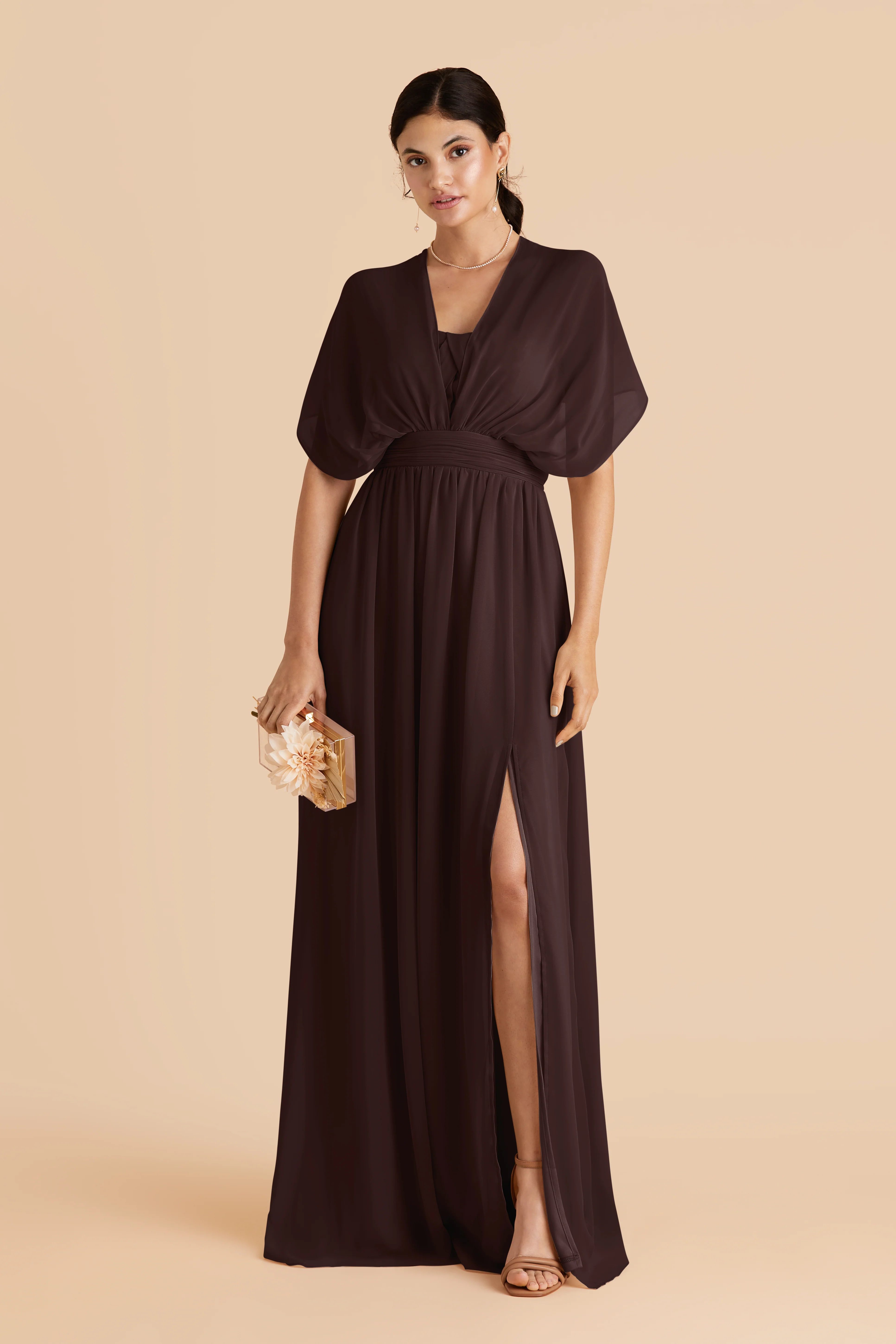 Grace Chiffon Dress With Slit - Espresso - Image 8