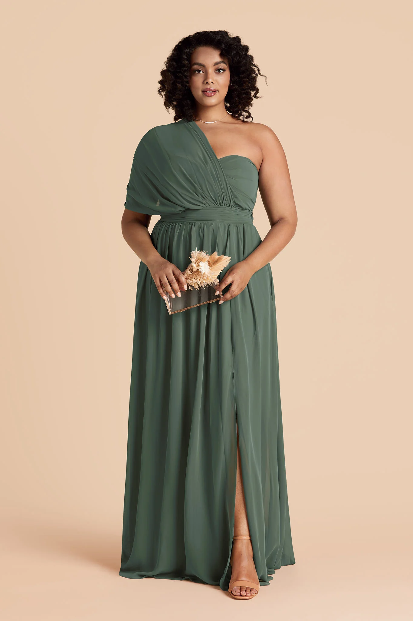 Grace Chiffon Dress With Slit - Eucalyptus - Image 16