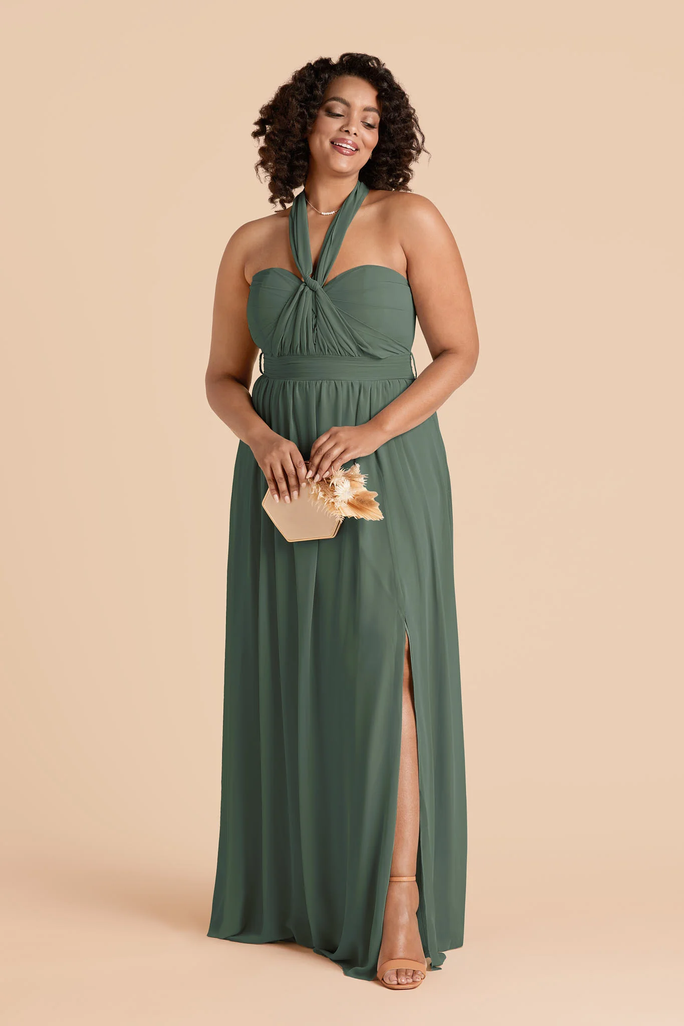 Grace Chiffon Dress With Slit - Eucalyptus - Image 17