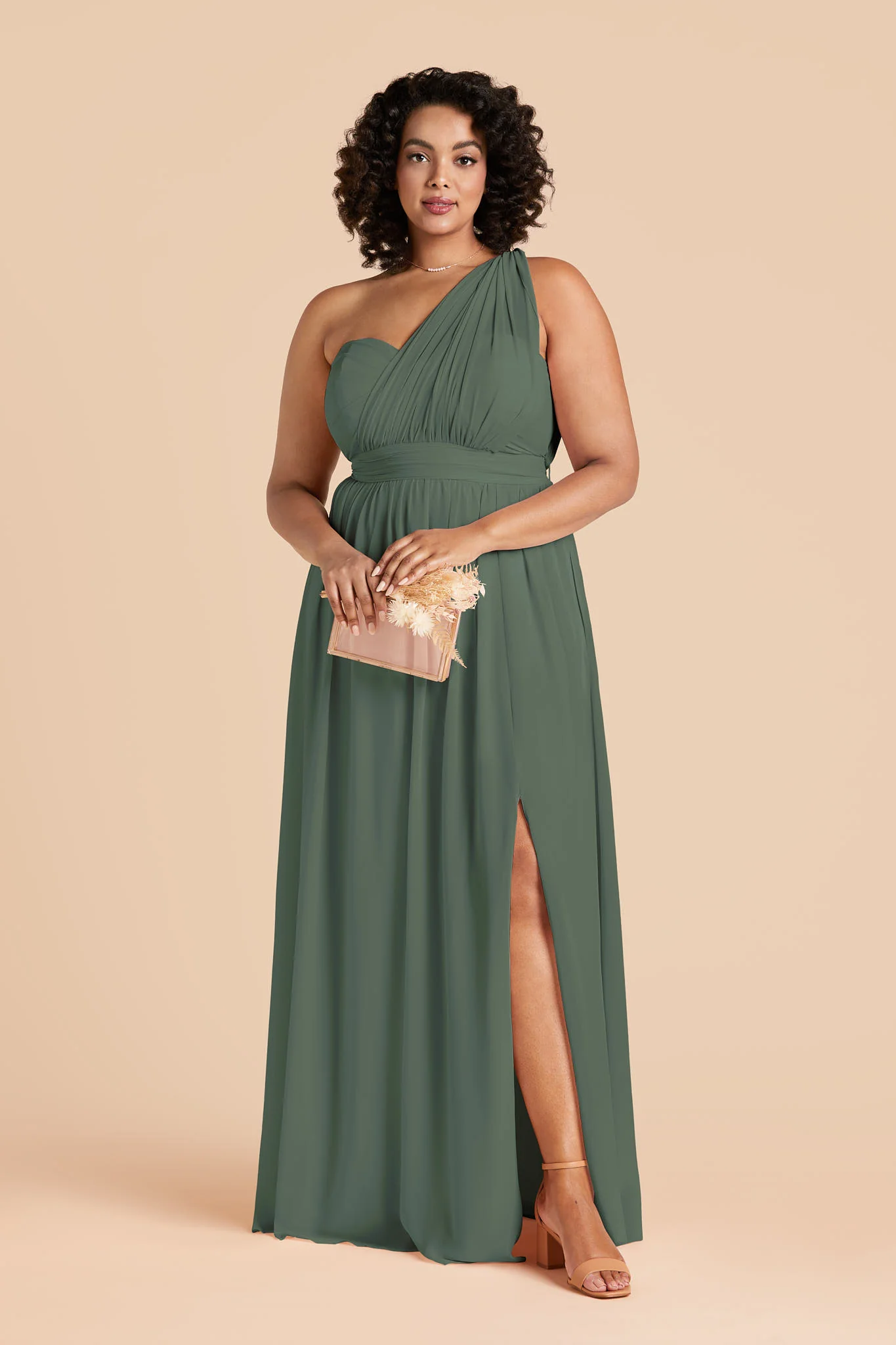Grace Chiffon Dress With Slit - Eucalyptus - Image 18