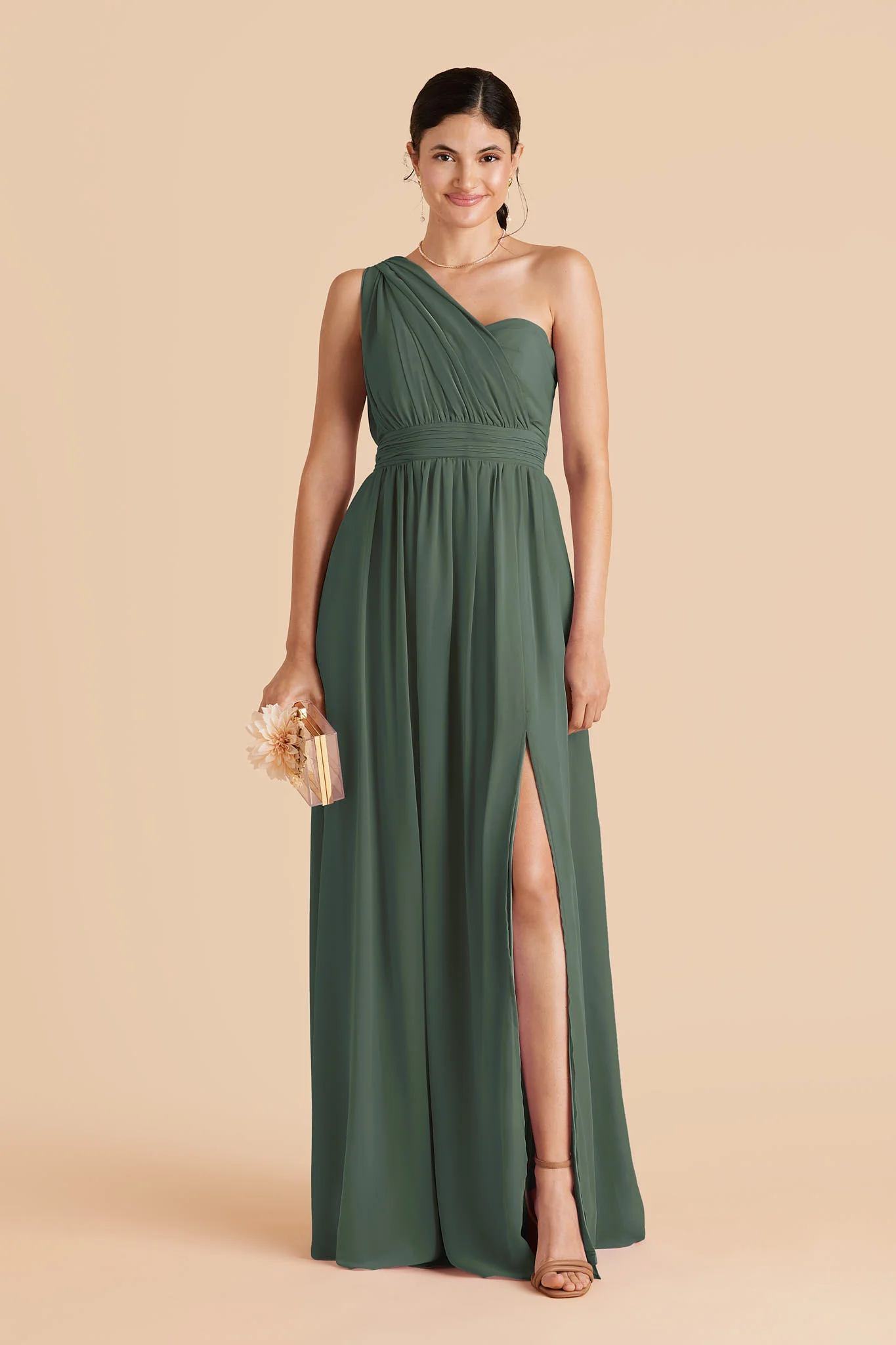 Grace Chiffon Dress With Slit - Eucalyptus - Image 3