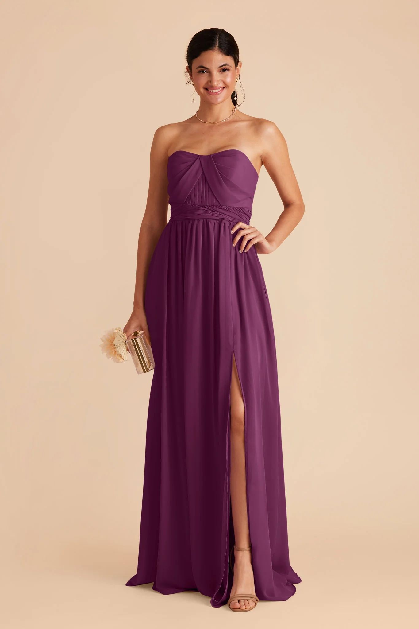 Grace Chiffon Dress With Slit - Fig