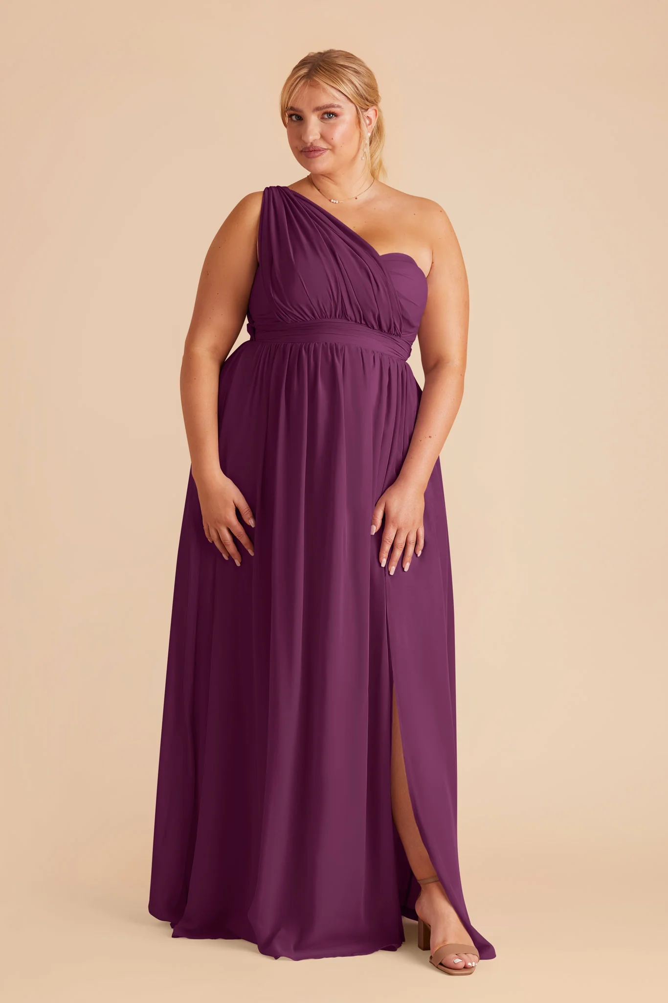 Grace Chiffon Dress With Slit - Fig - Image 2