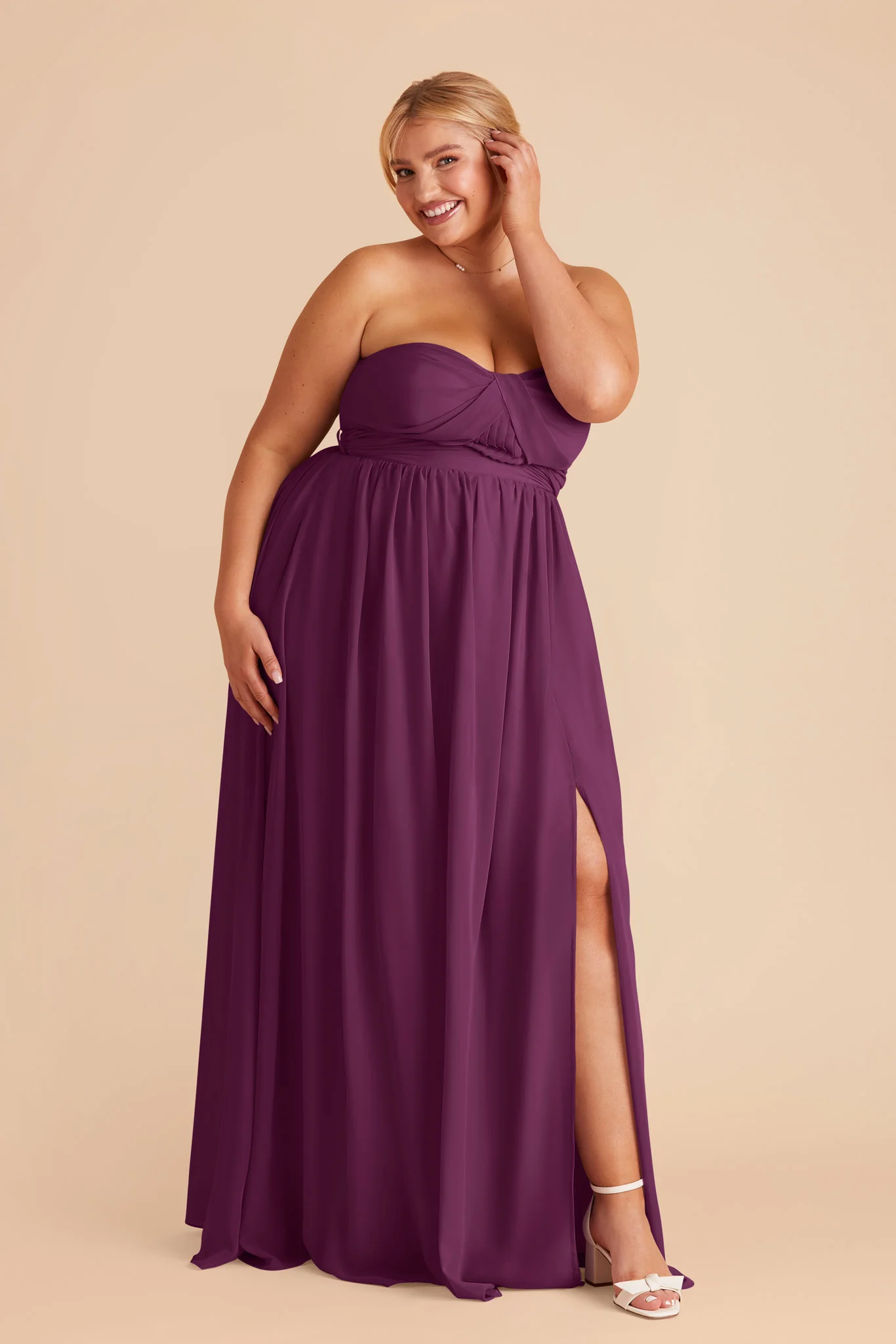 Grace Chiffon Dress With Slit - Fig - Image 6