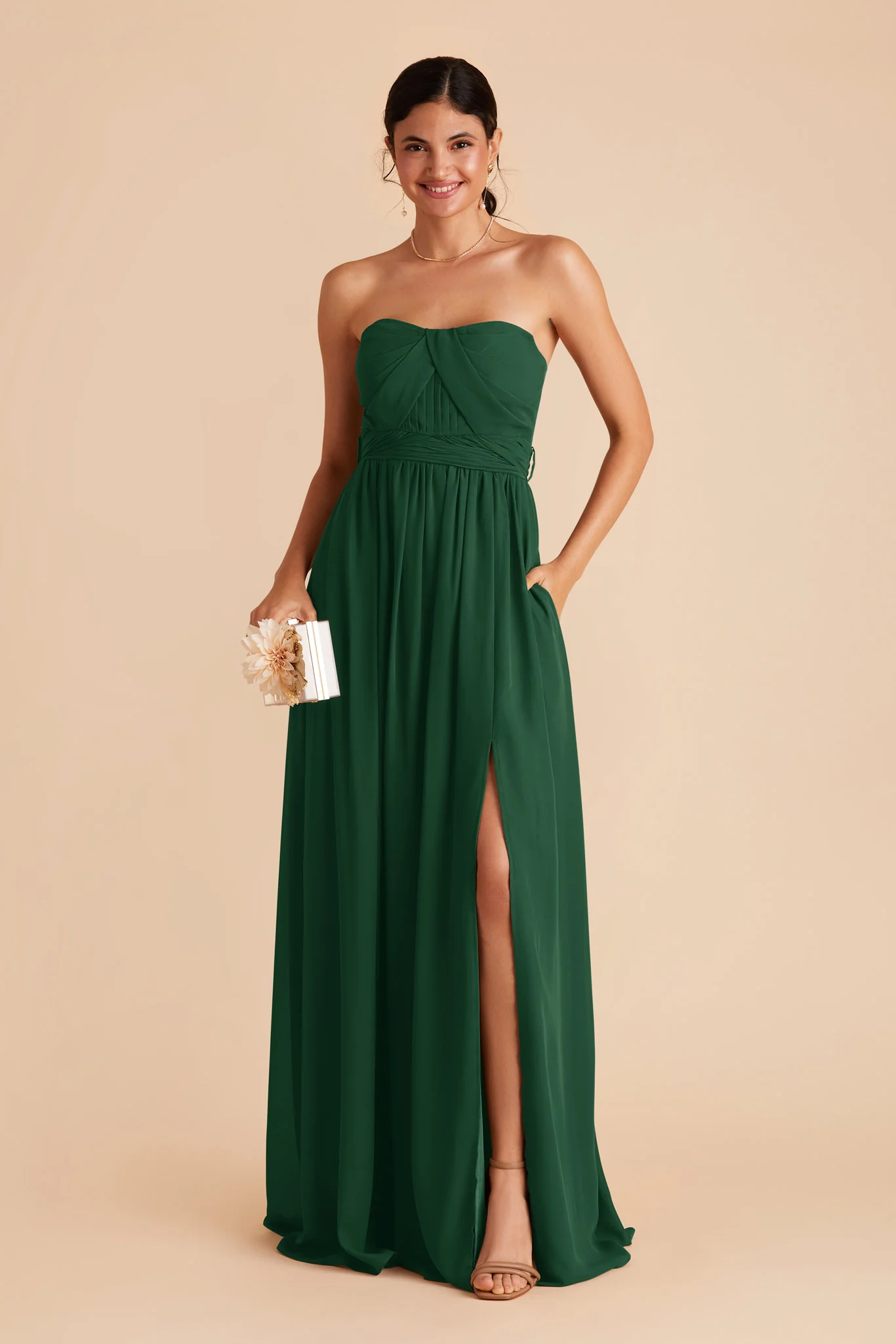 Grace Chiffon Dress With Slit - Forest Green - Image 4