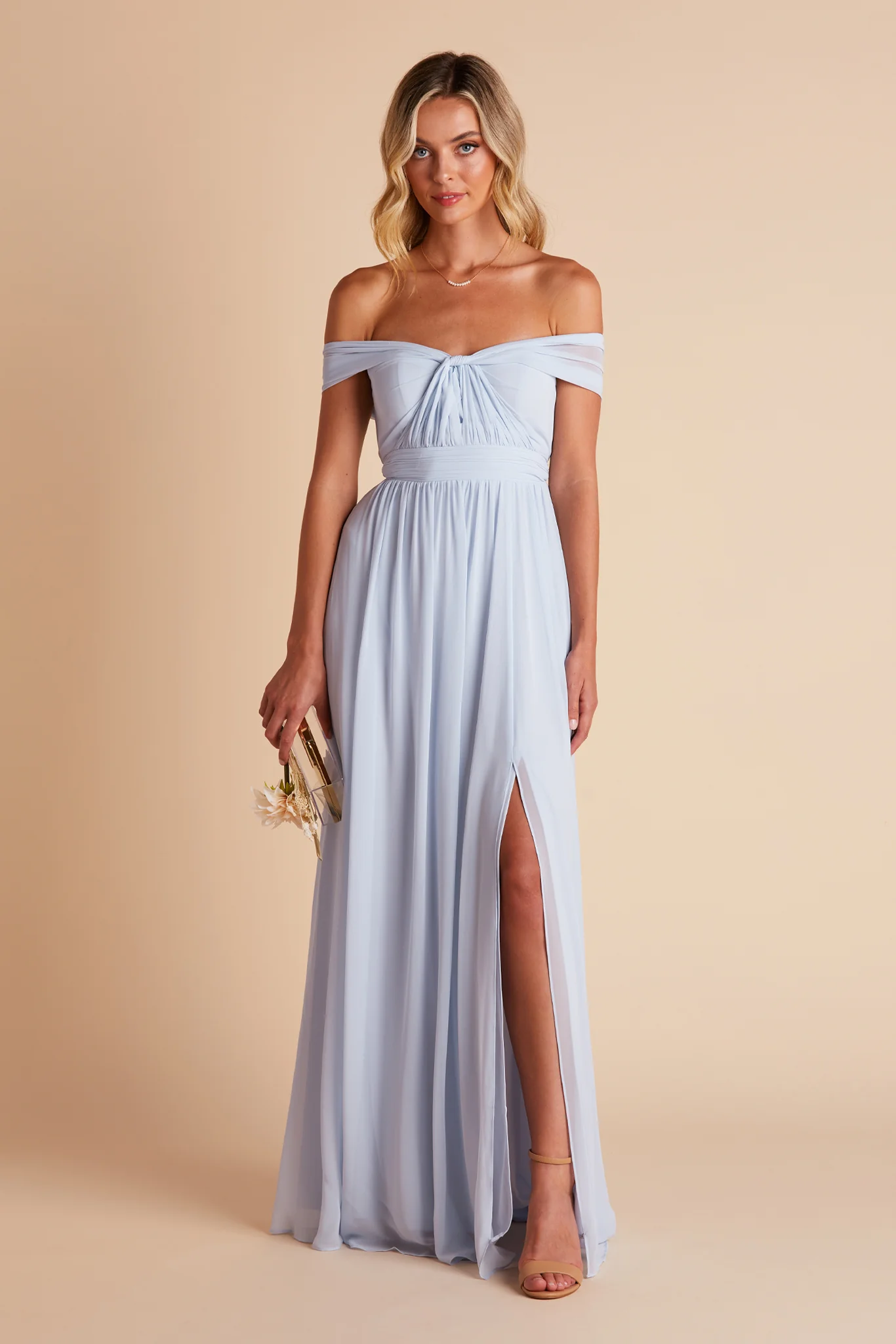Grace Chiffon Dress With Slit - Ice Blue - Image 3