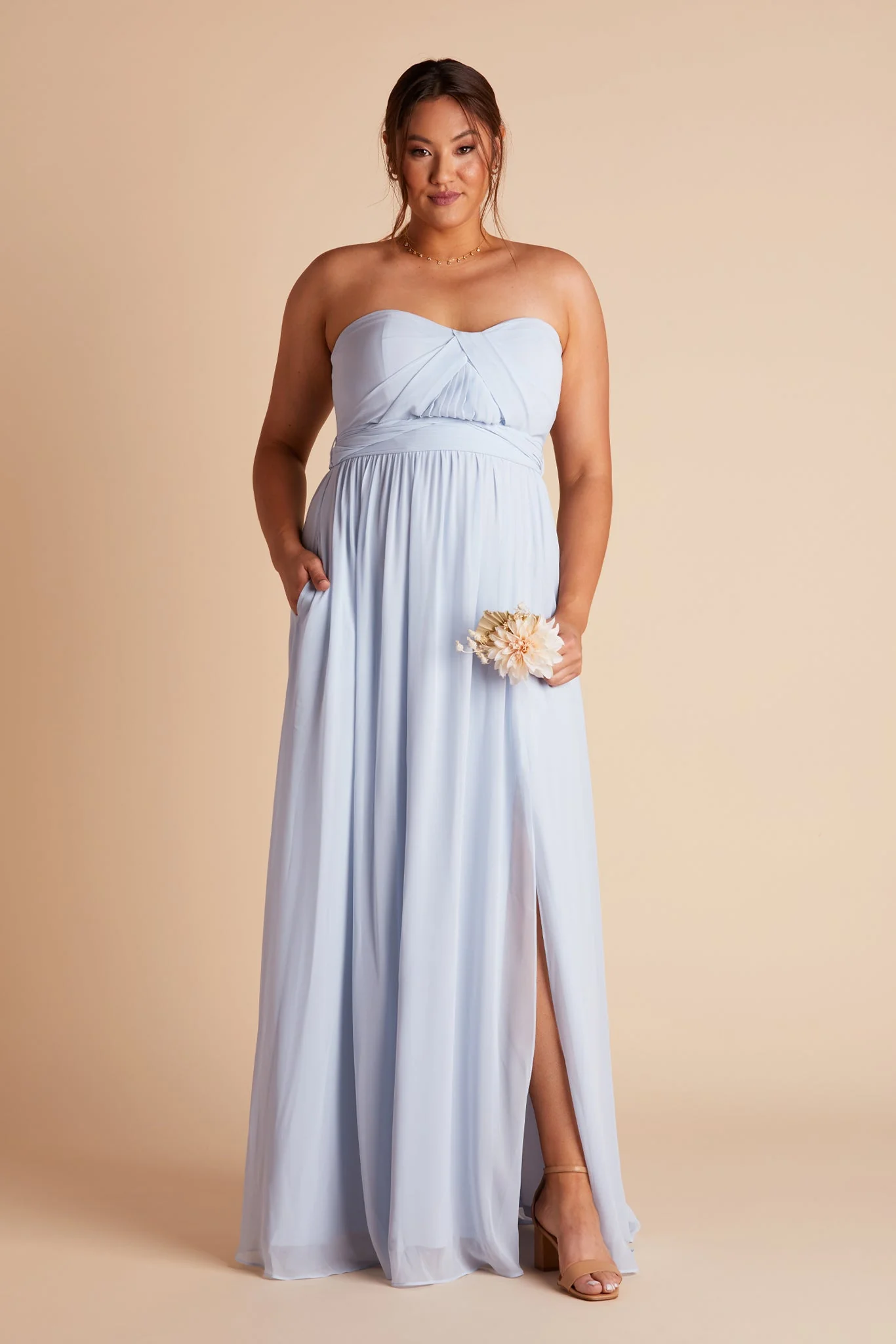 Grace Chiffon Dress With Slit - Ice Blue - Image 5