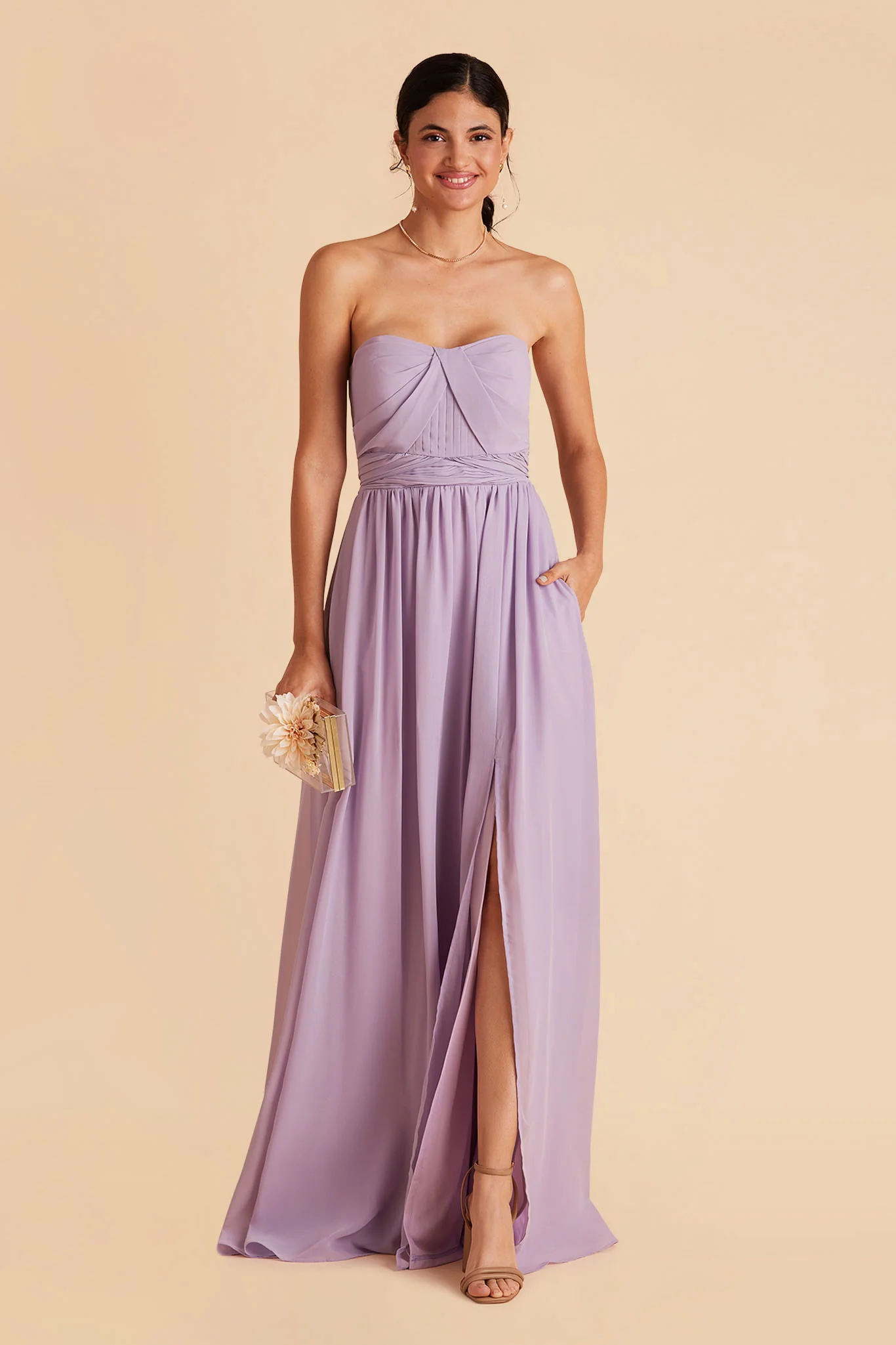 Grace Chiffon Dress With Slit - Lavender - Image 4